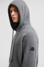 luxury cardigan, wool cashmere blend, zipped cardigan, grey cardigan, Moncler collection