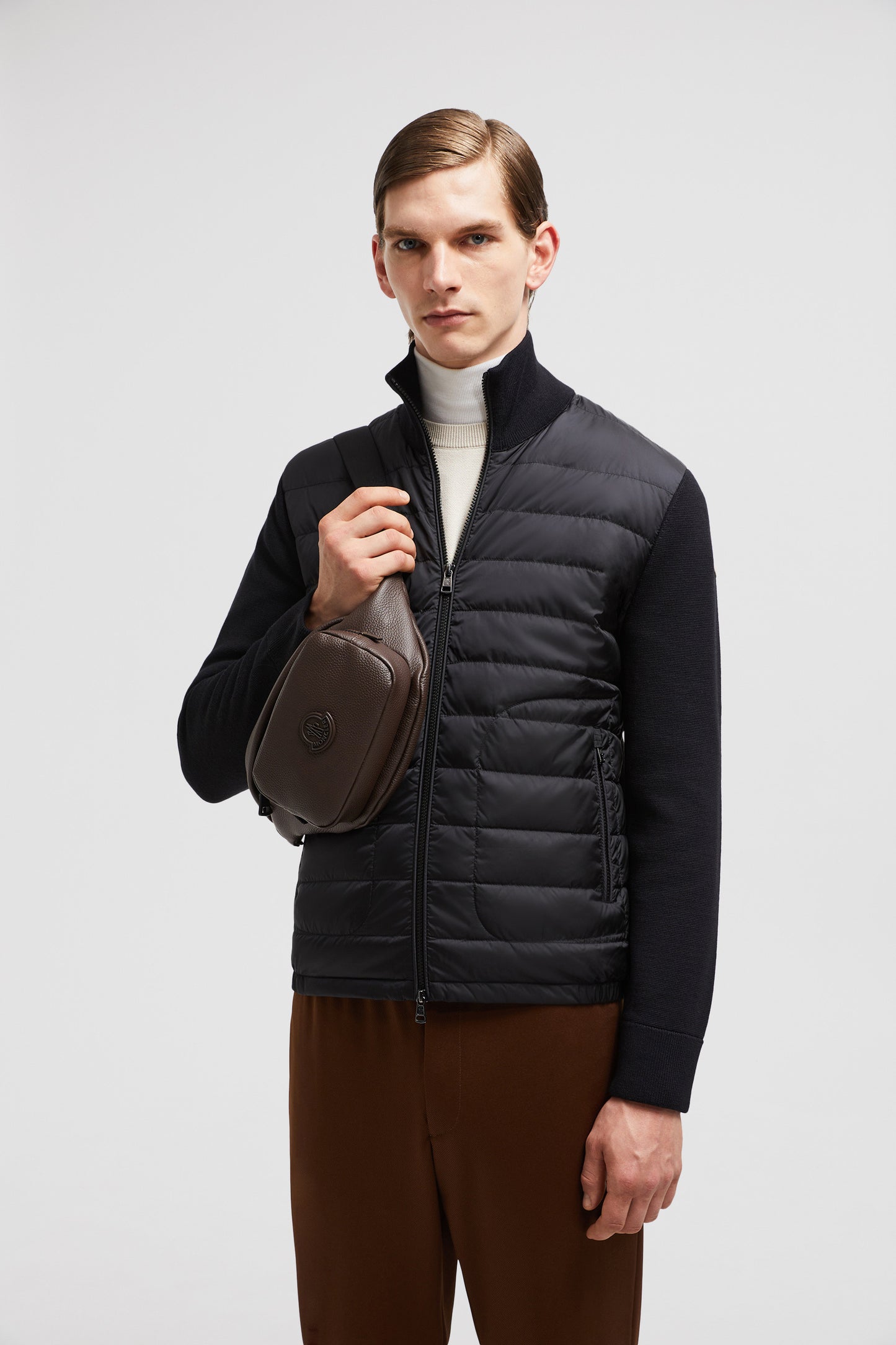 Moncler jacket, black bi-material jacket, luxury men's jacket, Autumn-Winter 2024, nylon wool jacket