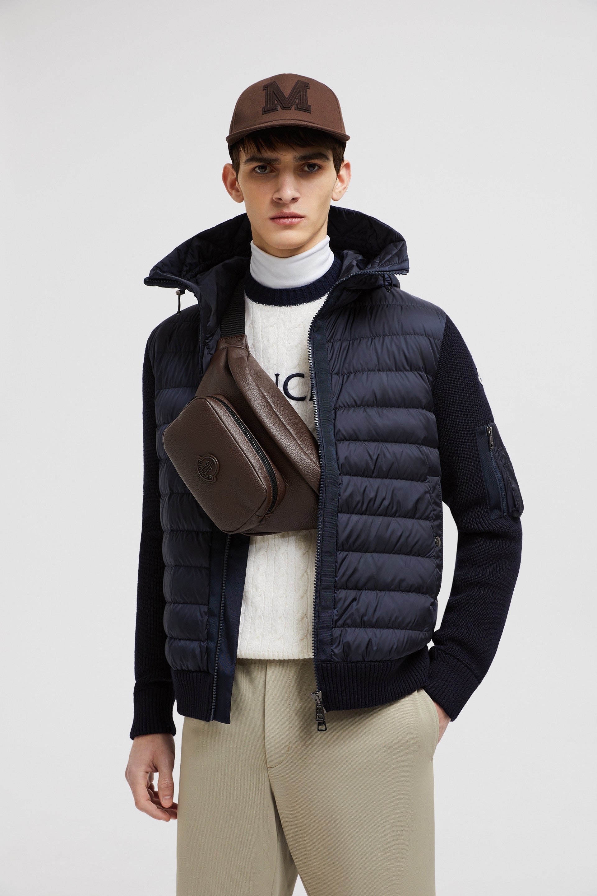 Moncler jacket, bi-material jacket, navy blue jacket, luxury outerwear, Autumn-Winter 2024