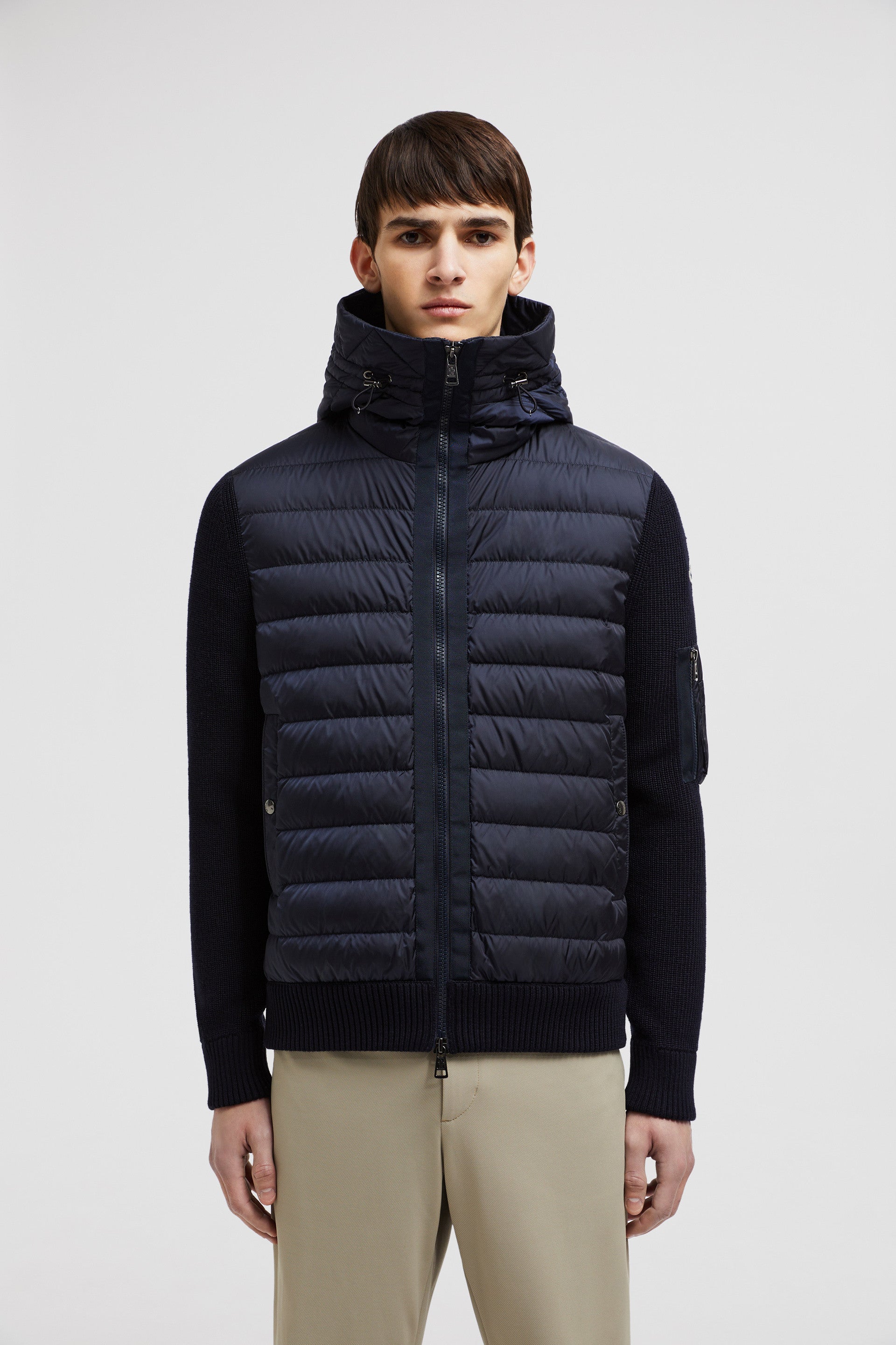 Moncler jacket, bi-material jacket, navy blue jacket, luxury outerwear, Autumn-Winter 2024