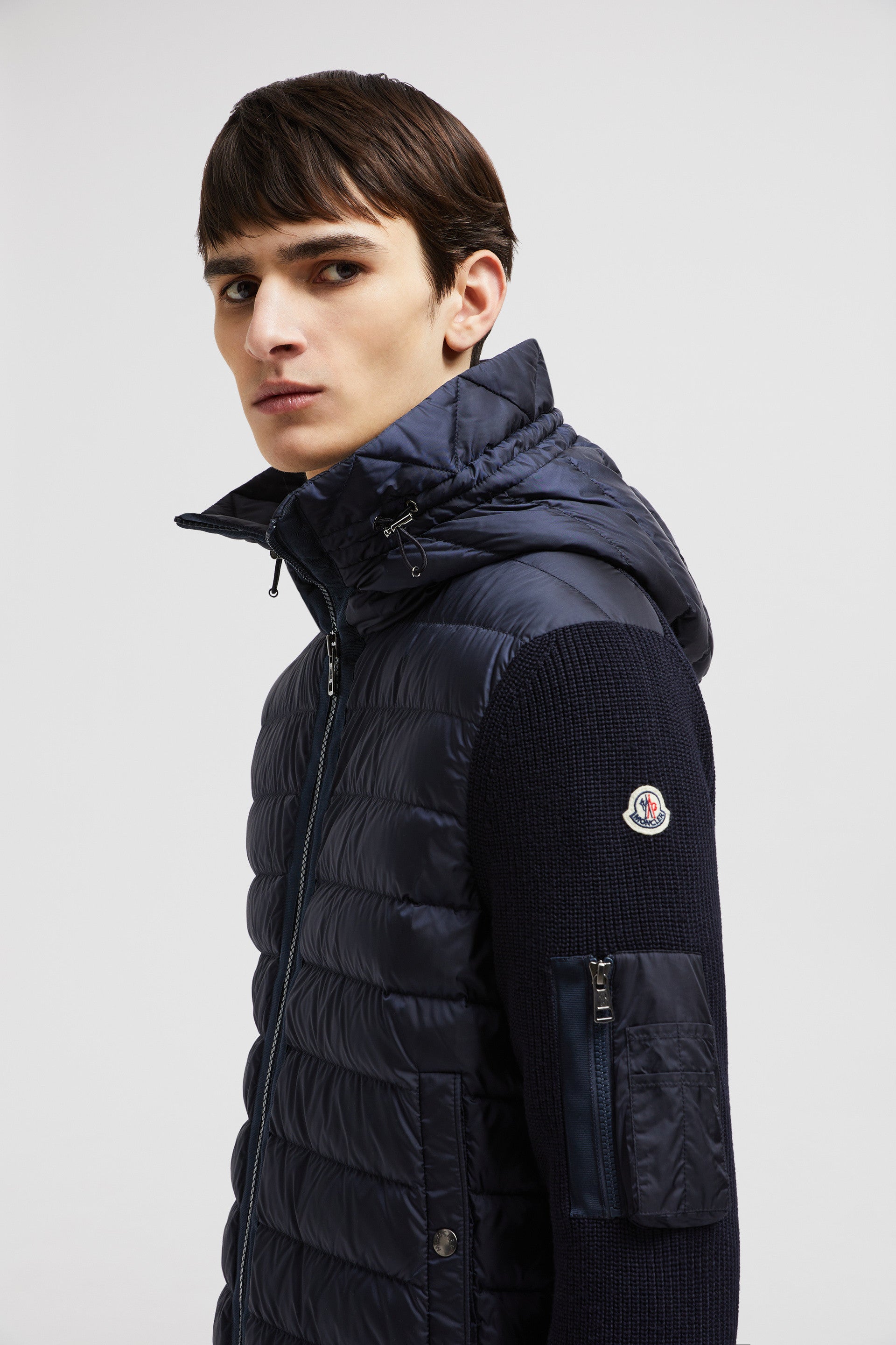 Moncler jacket, bi-material jacket, navy blue jacket, luxury outerwear, Autumn-Winter 2024