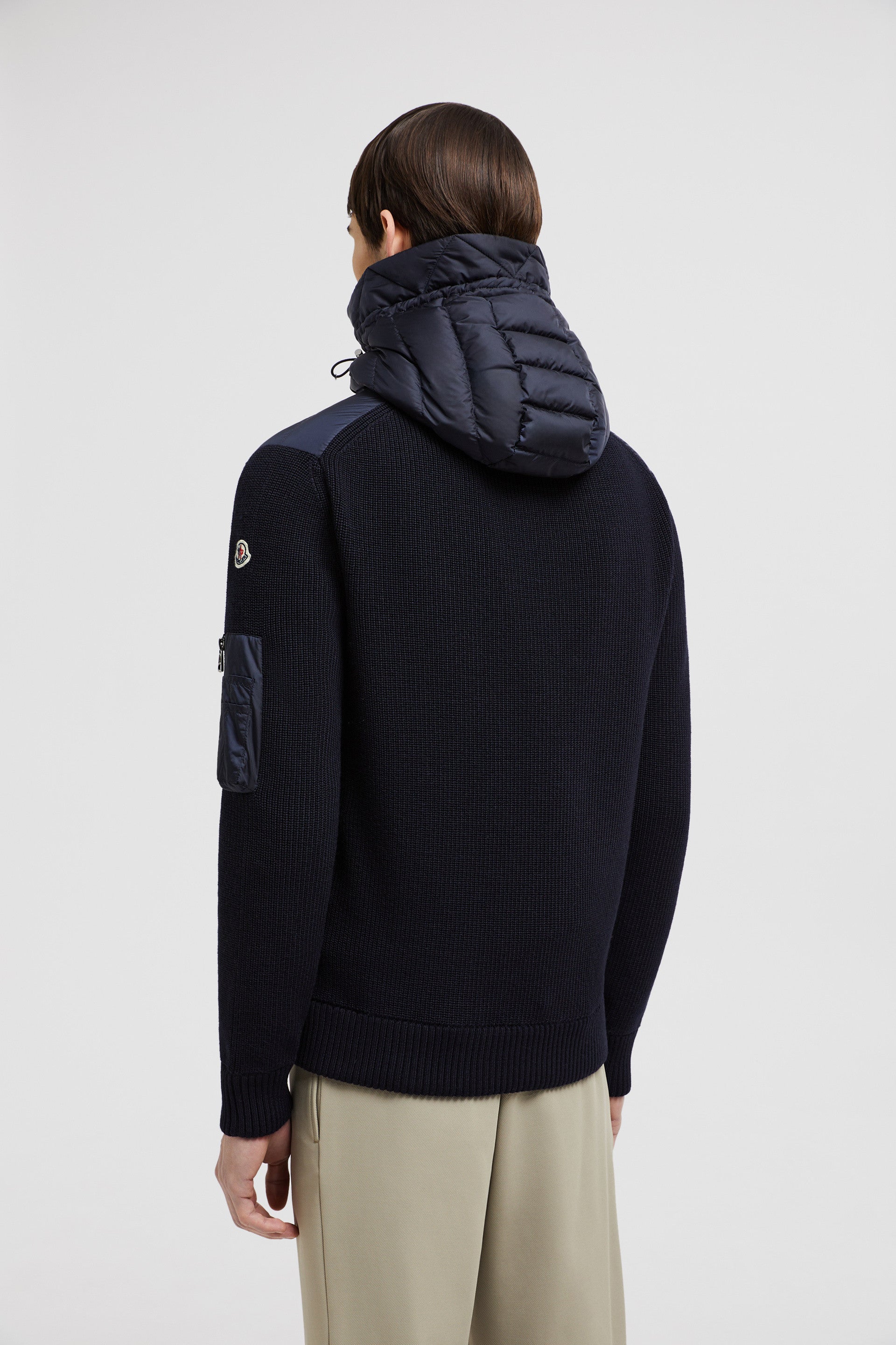 Moncler jacket, bi-material jacket, navy blue jacket, luxury outerwear, Autumn-Winter 2024