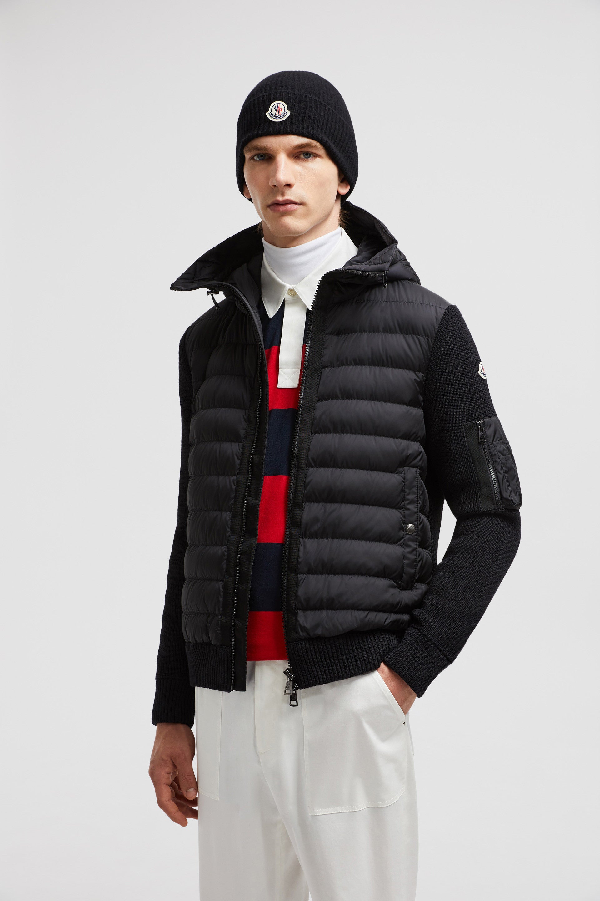 Moncler jacket, black jacket, dual-fabric jacket, luxury outerwear, Autumn-Winter fashion