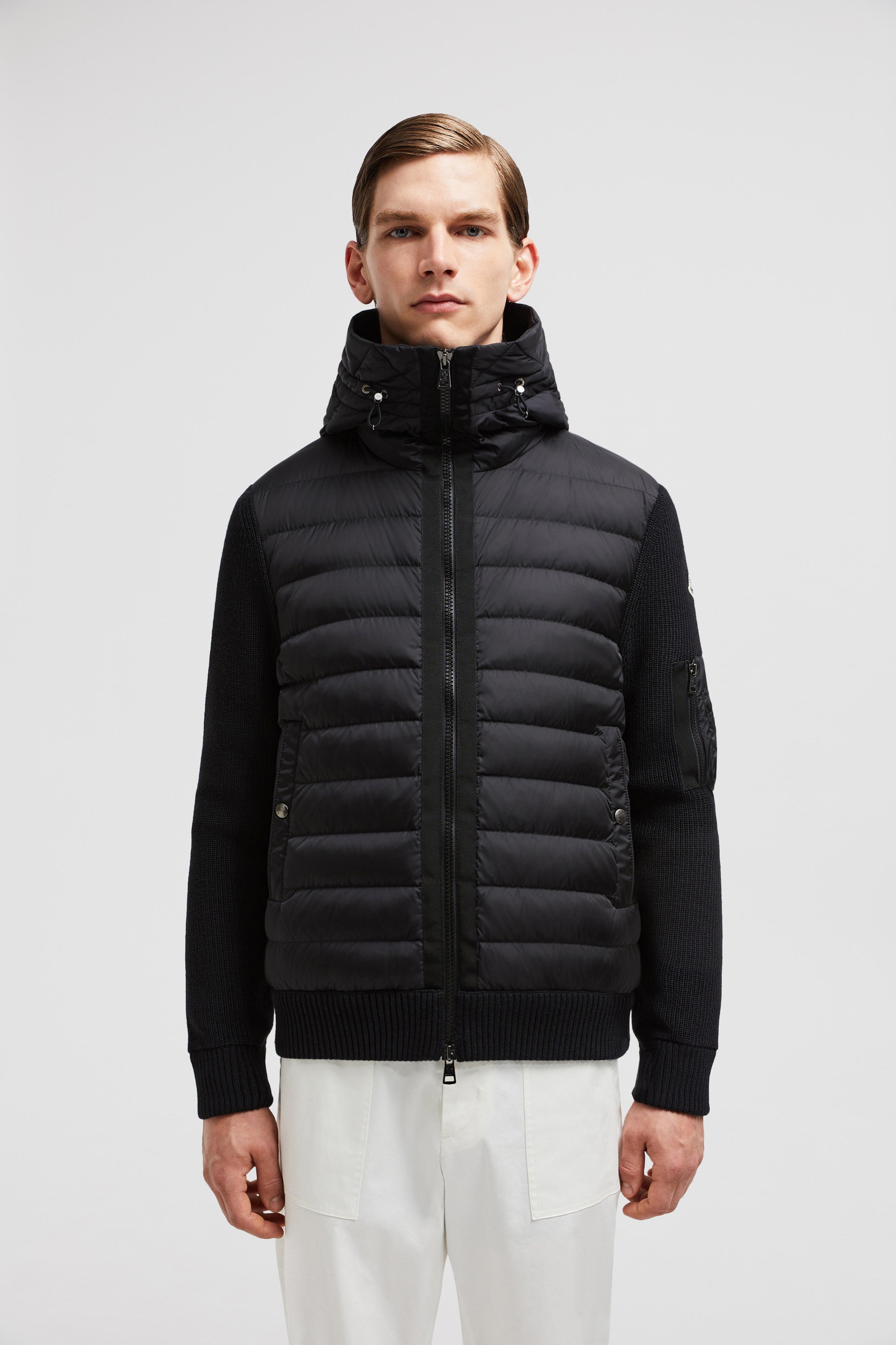 Moncler jacket, black jacket, dual-fabric jacket, luxury outerwear, Autumn-Winter fashion