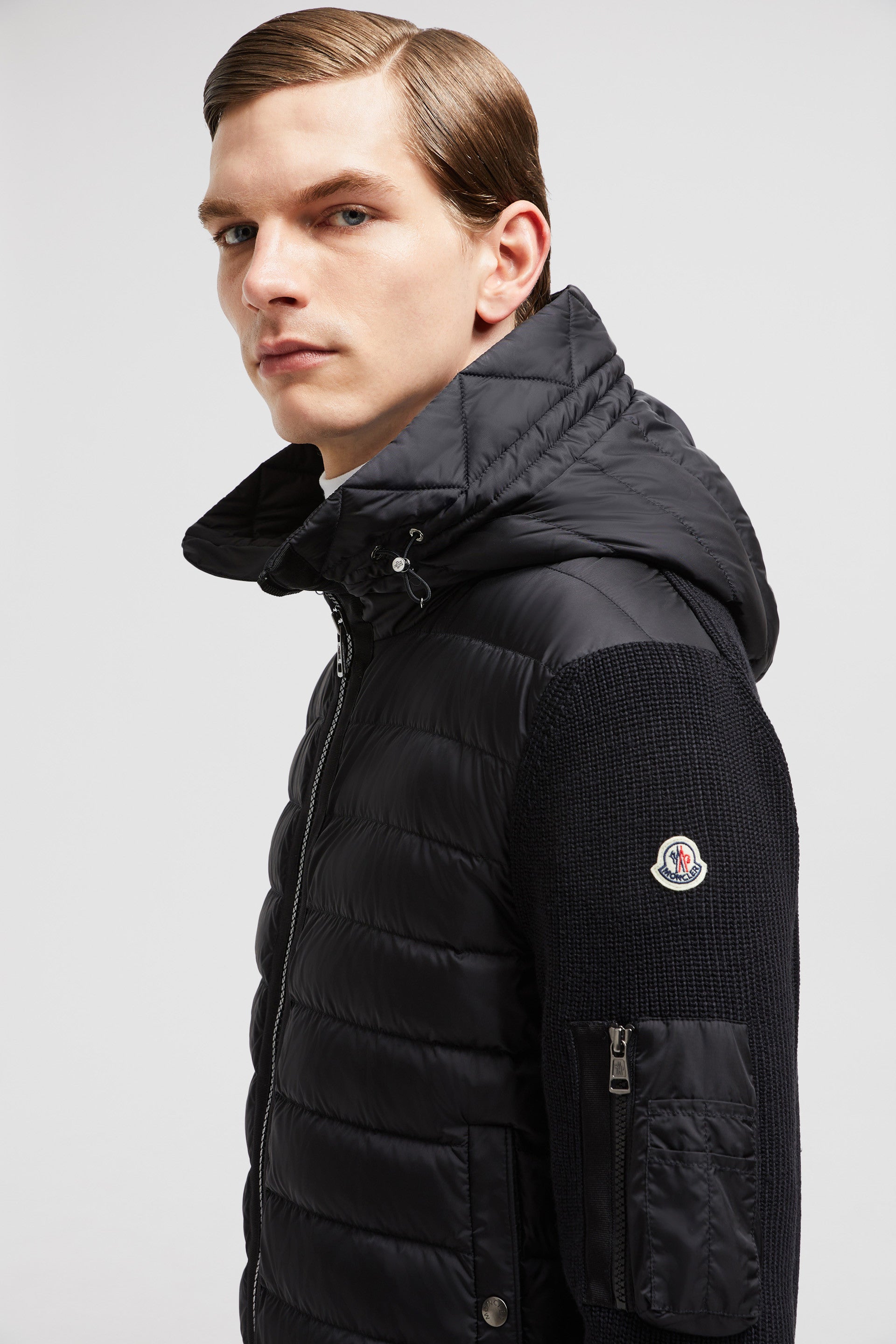 Moncler jacket, black jacket, dual-fabric jacket, luxury outerwear, Autumn-Winter fashion