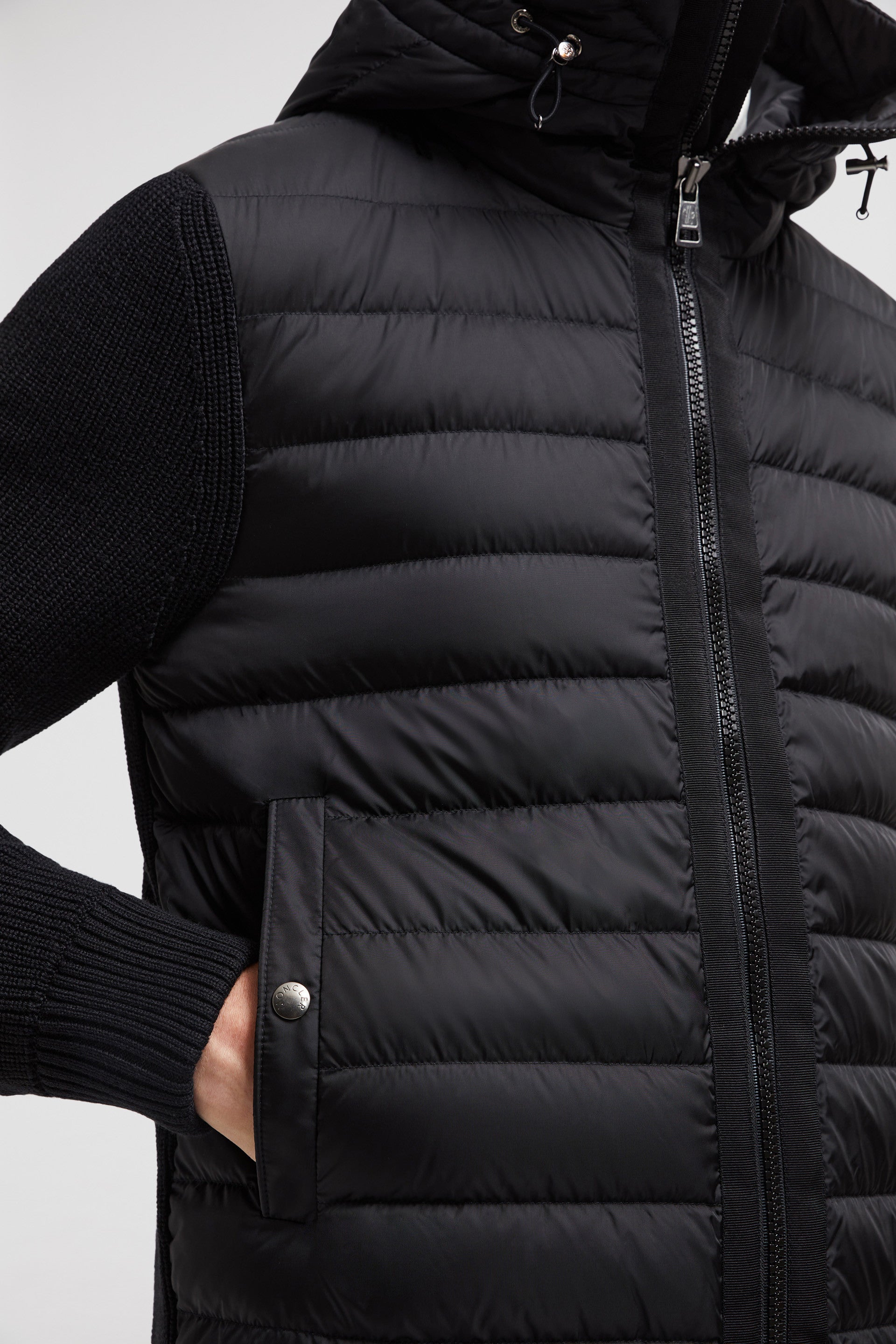 Moncler jacket, black jacket, dual-fabric jacket, luxury outerwear, Autumn-Winter fashion