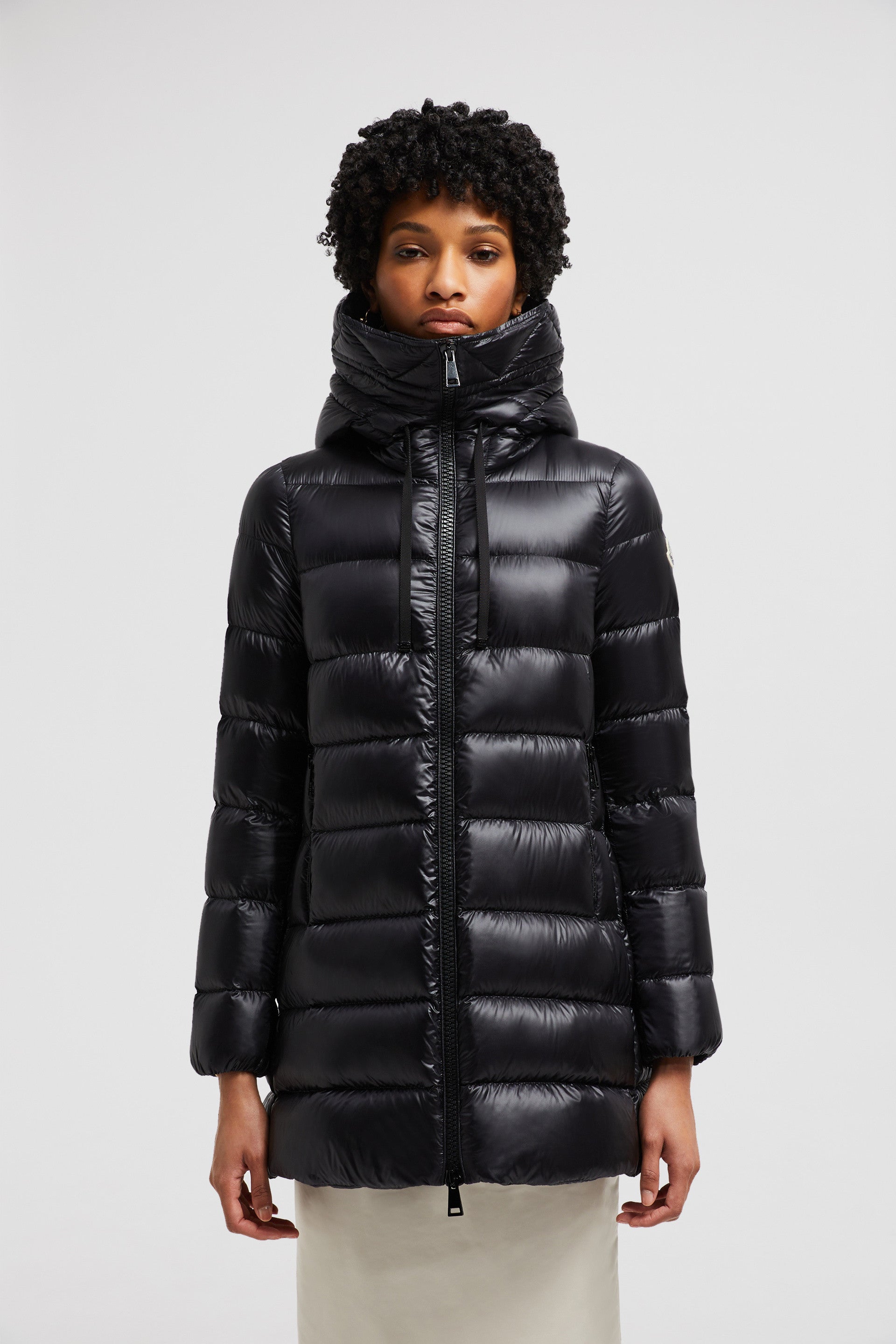 Moncler jacket, quilted jacket, long jacket, black jacket, luxury outerwear