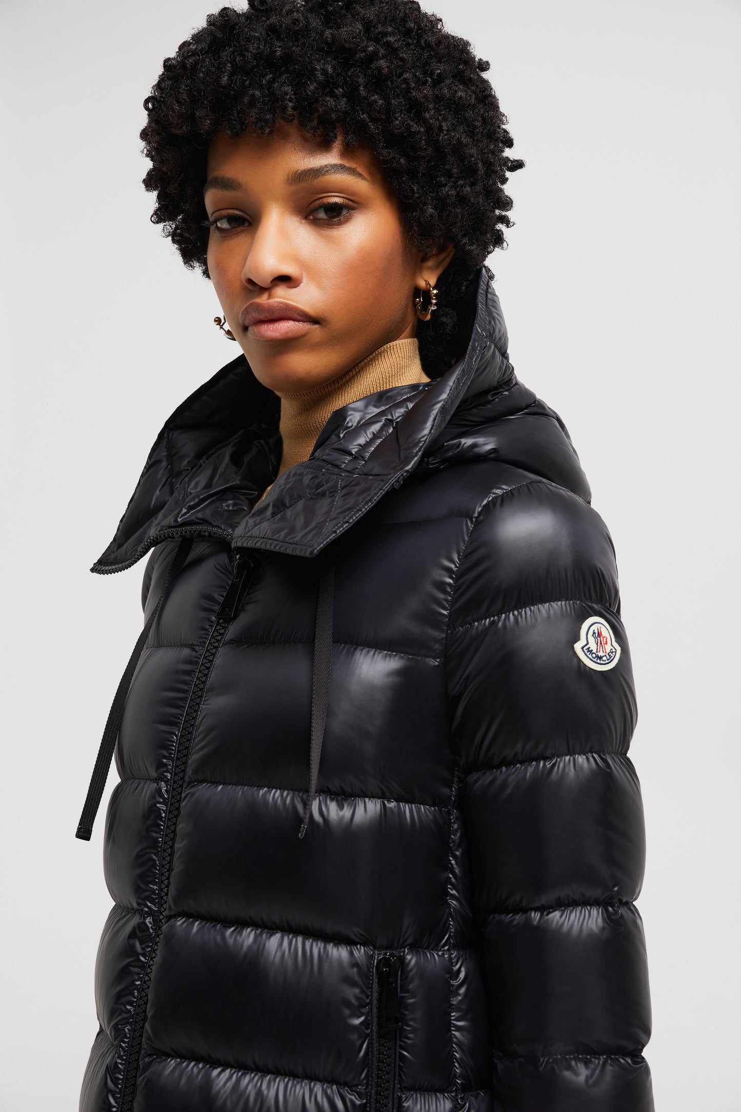 Moncler jacket, quilted jacket, long jacket, black jacket, luxury outerwear