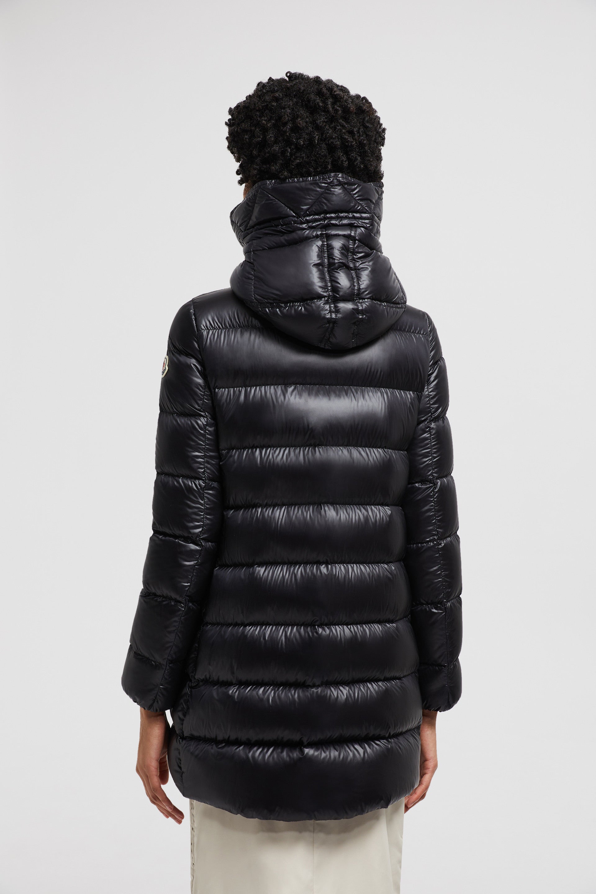 Moncler jacket, quilted jacket, long jacket, black jacket, luxury outerwear