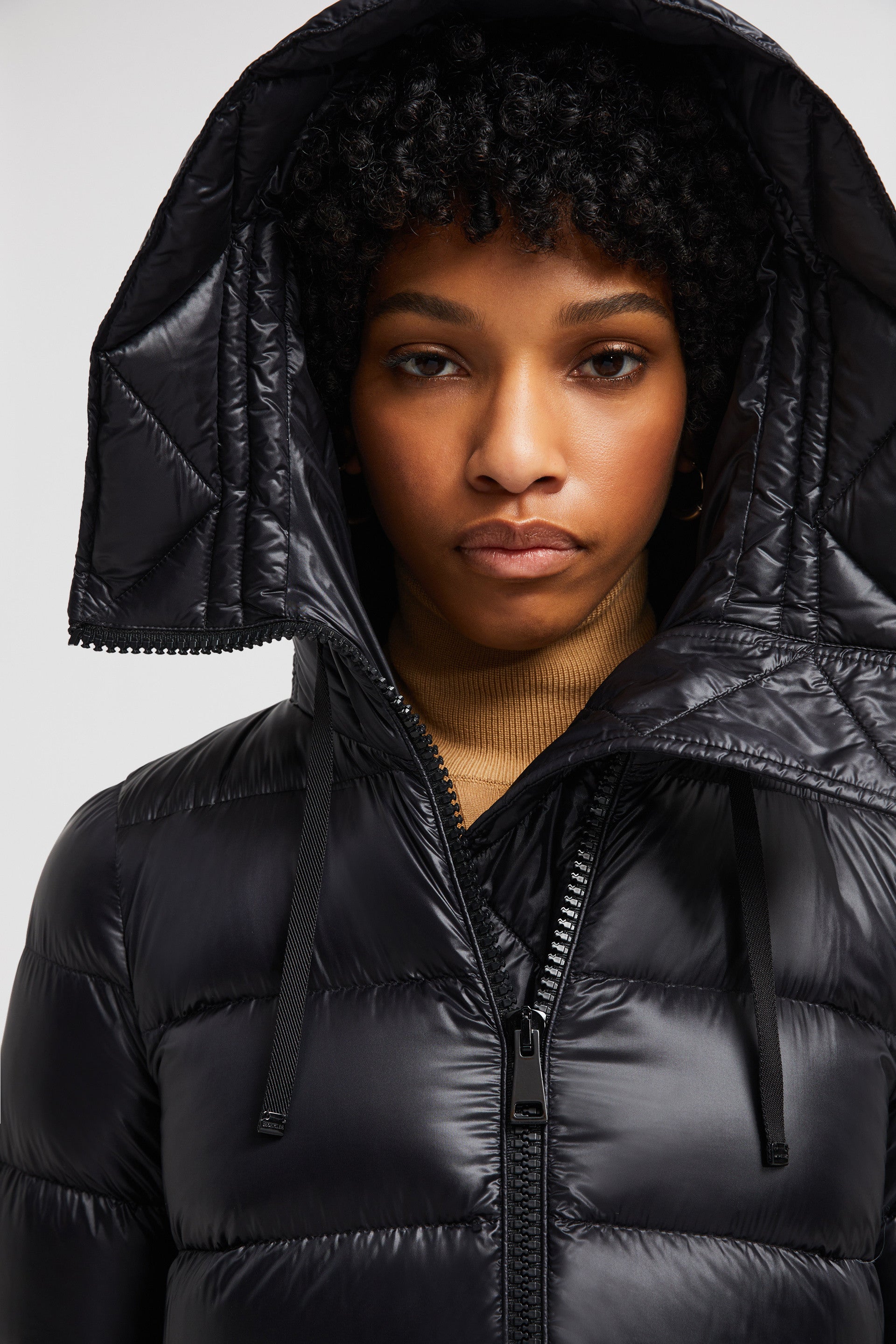 Moncler jacket, quilted jacket, long jacket, black jacket, luxury outerwear