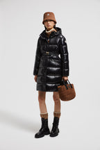 Bellevue puffer coat, Moncler black coat, luxury outerwear, winter fashion 2024, high-shine nylon coat