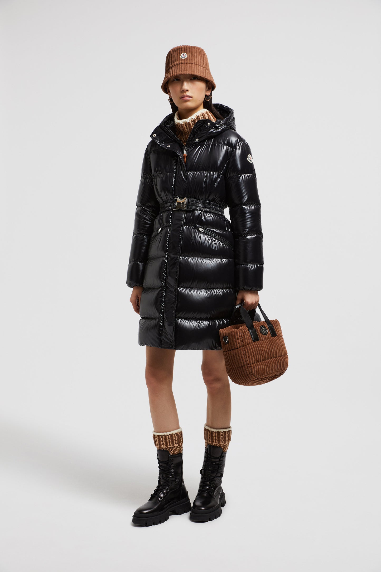 Bellevue puffer coat, Moncler black coat, luxury outerwear, winter fashion 2024, high-shine nylon coat