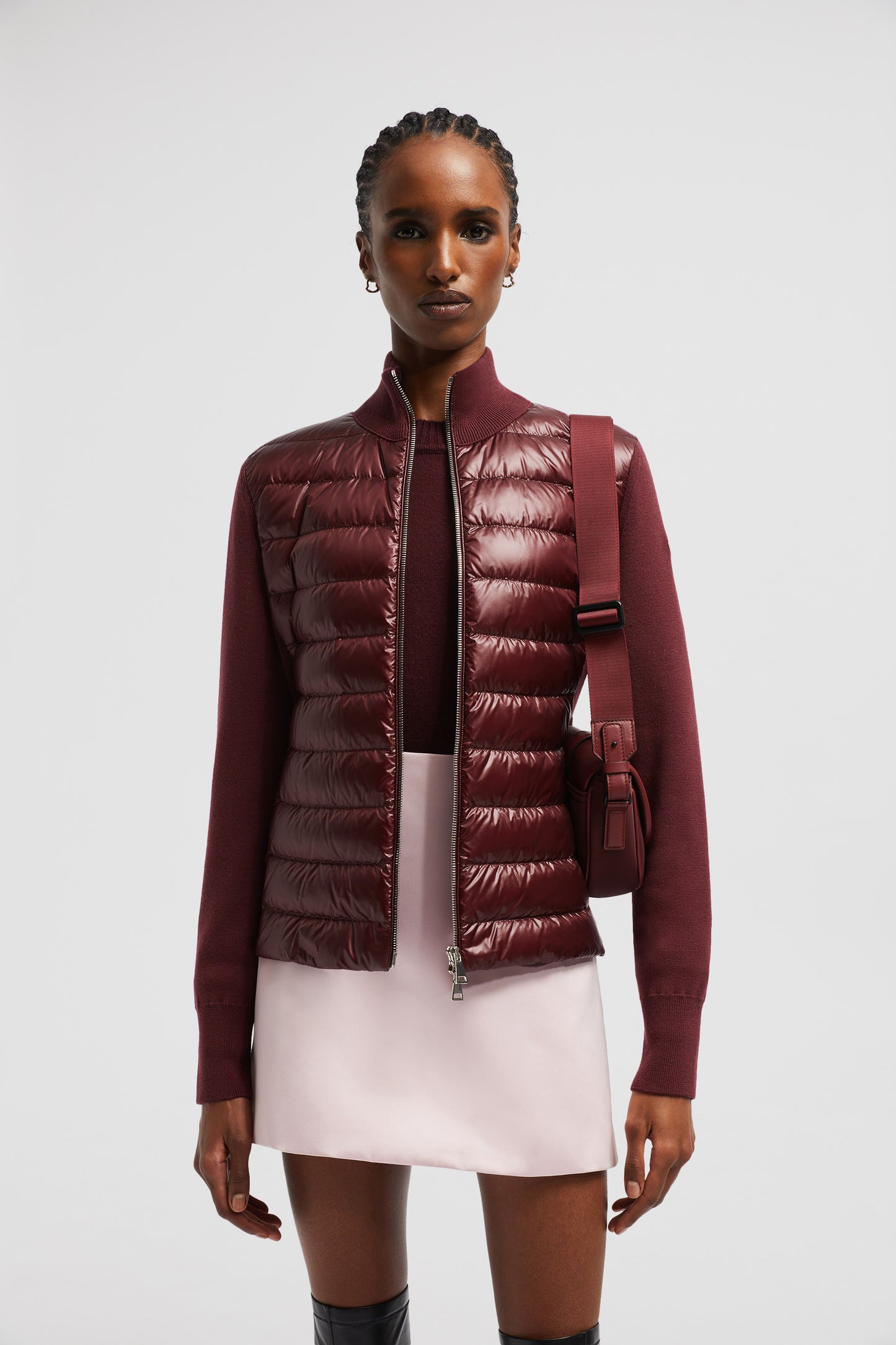 burgundy jacket, quilted jacket, dual fabric jacket, Moncler jacket, Autumn-Winter 2024 jacket