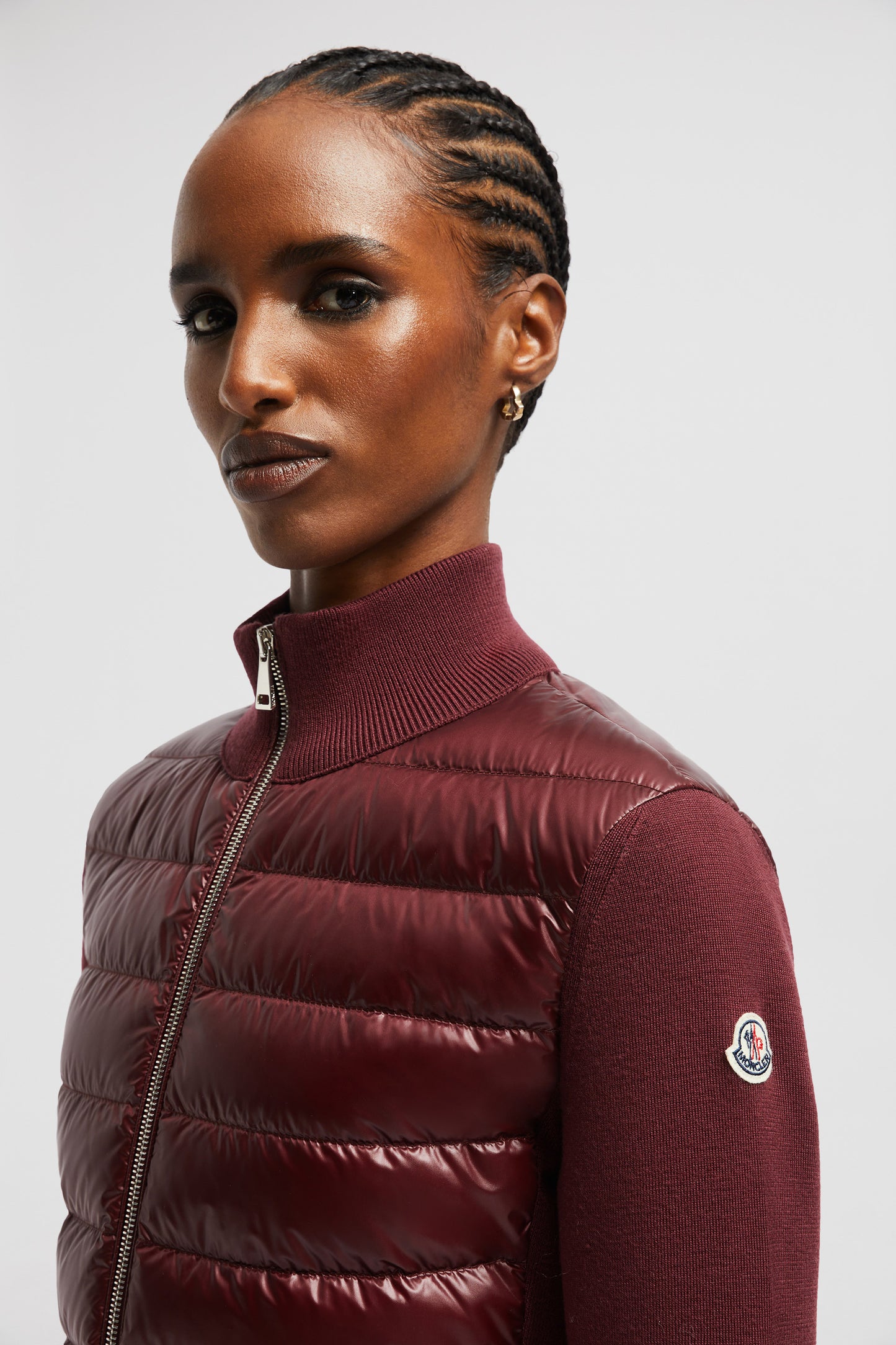 burgundy jacket, quilted jacket, dual fabric jacket, Moncler jacket, Autumn-Winter 2024 jacket