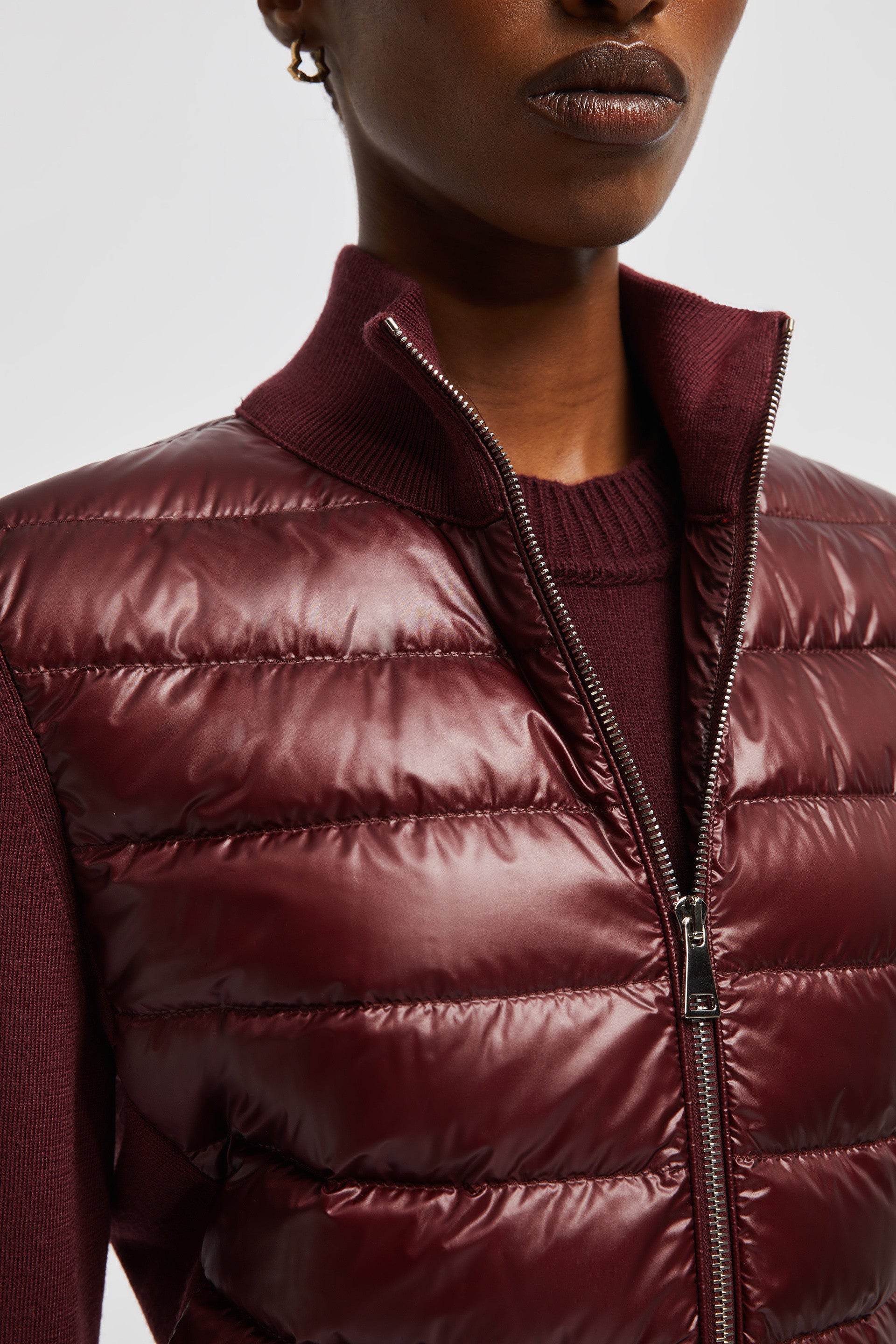 burgundy jacket, quilted jacket, dual fabric jacket, Moncler jacket, Autumn-Winter 2024 jacket