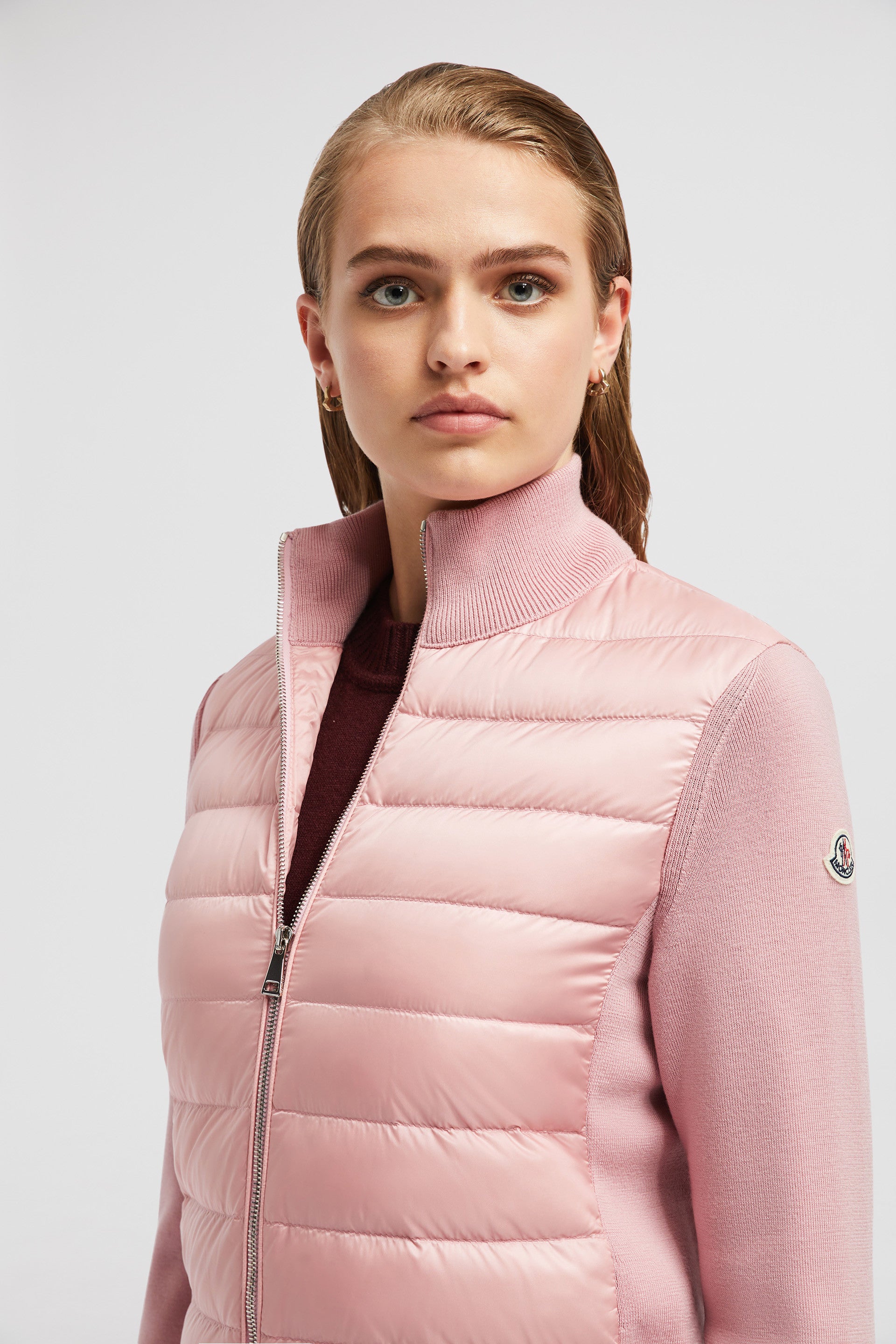 luxury quilted jacket, two-tone jacket, Moncler Autumn-Winter, high collar jacket, insulated outerwear