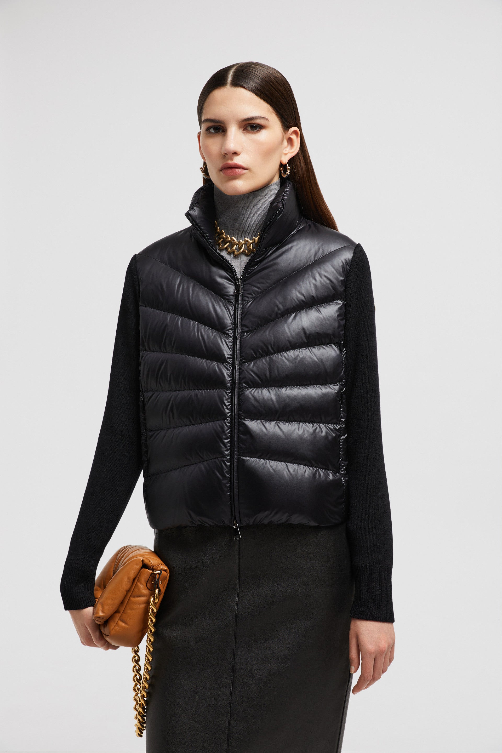 Bi-material jacket, Moncler jacket, black luxury jacket, Autumn-Winter 2024, nylon and wool jacket