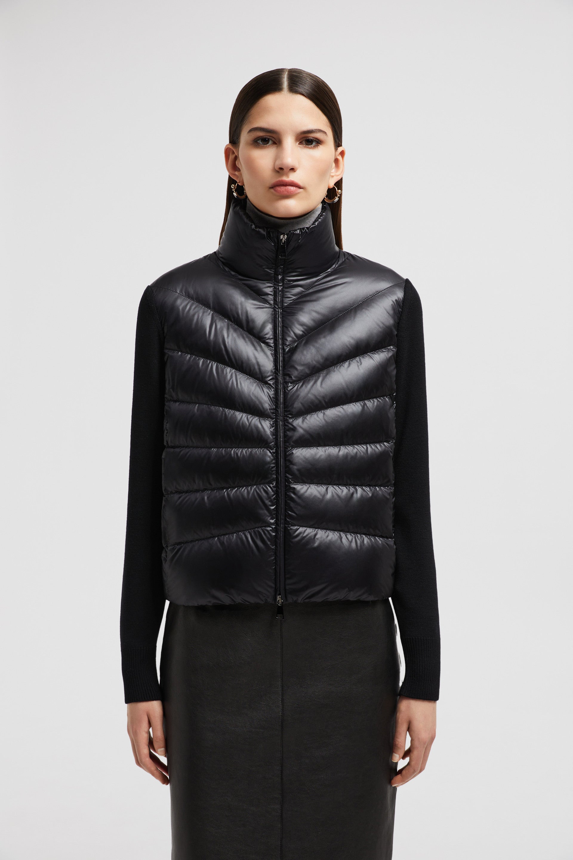 Bi-material jacket, Moncler jacket, black luxury jacket, Autumn-Winter 2024, nylon and wool jacket