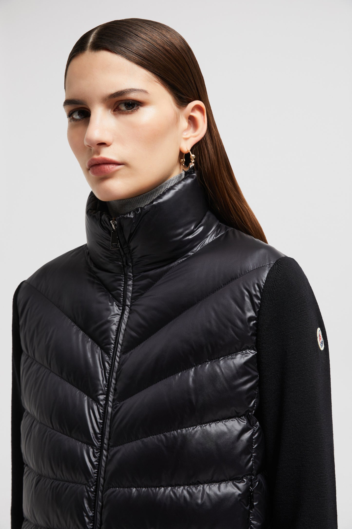 Bi-material jacket, Moncler jacket, black luxury jacket, Autumn-Winter 2024, nylon and wool jacket