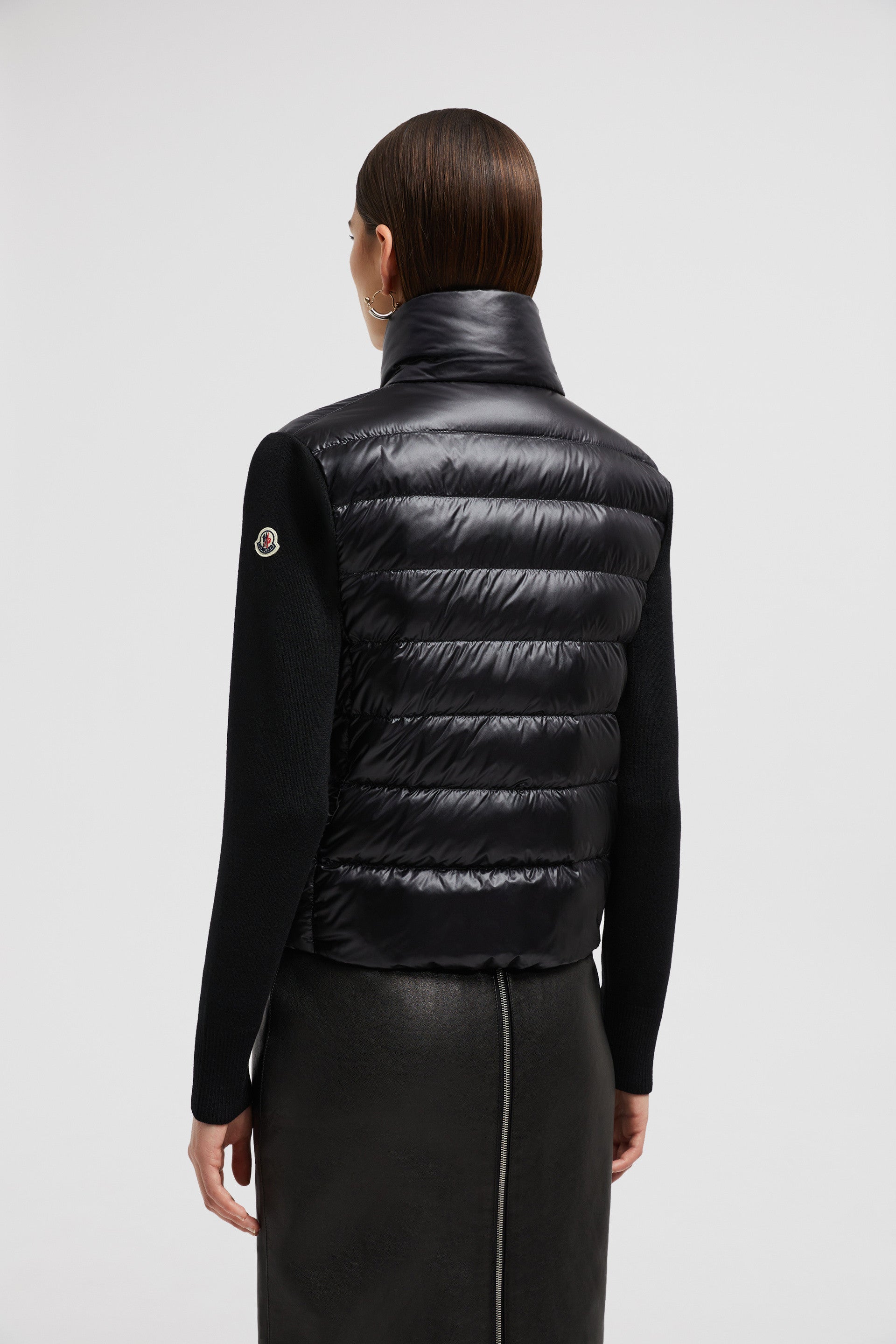 Bi-material jacket, Moncler jacket, black luxury jacket, Autumn-Winter 2024, nylon and wool jacket