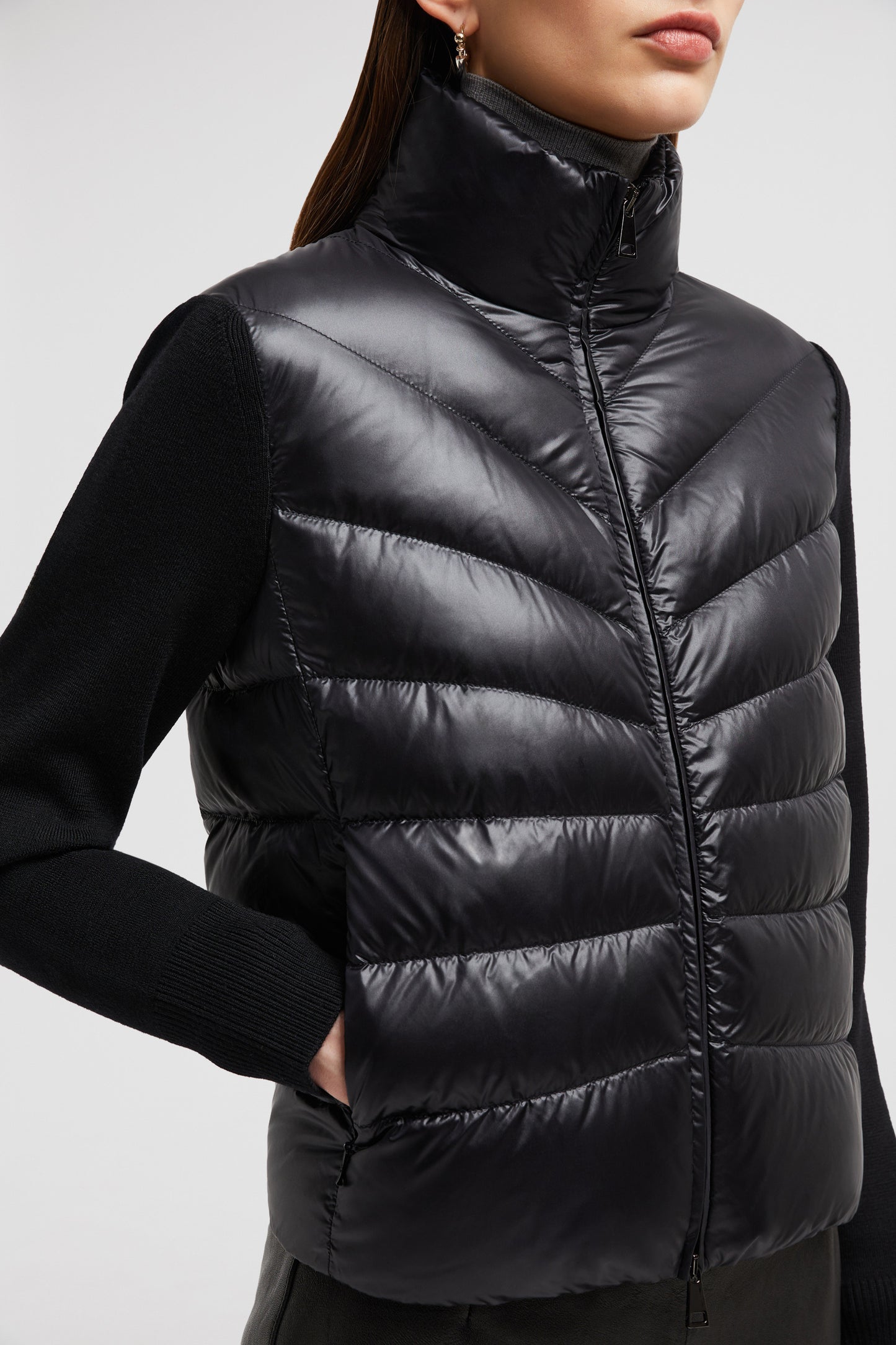 Bi-material jacket, Moncler jacket, black luxury jacket, Autumn-Winter 2024, nylon and wool jacket