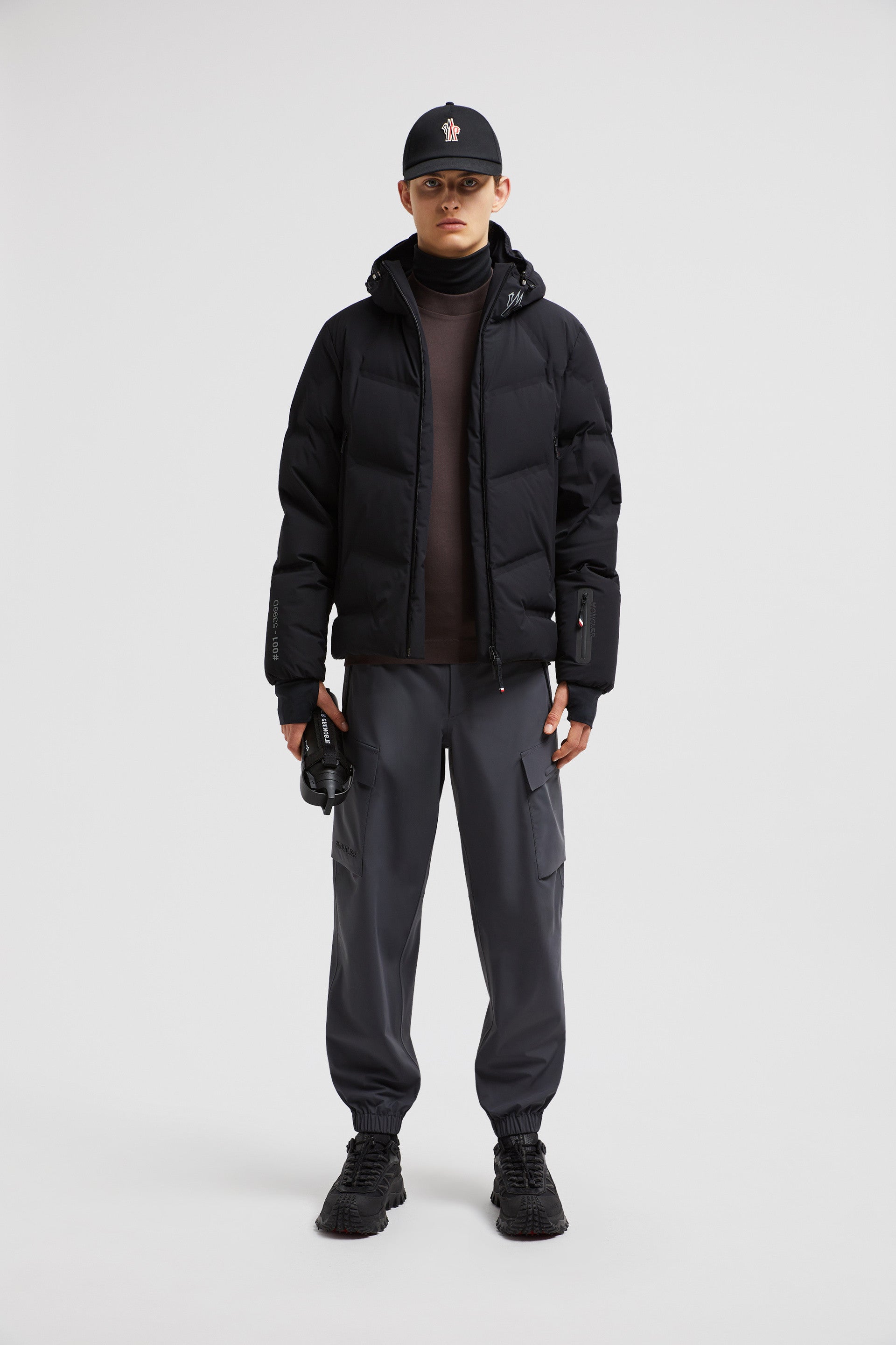 Moncler jacket, padded jacket, black nylon jacket, quilted jacket, high collar coat