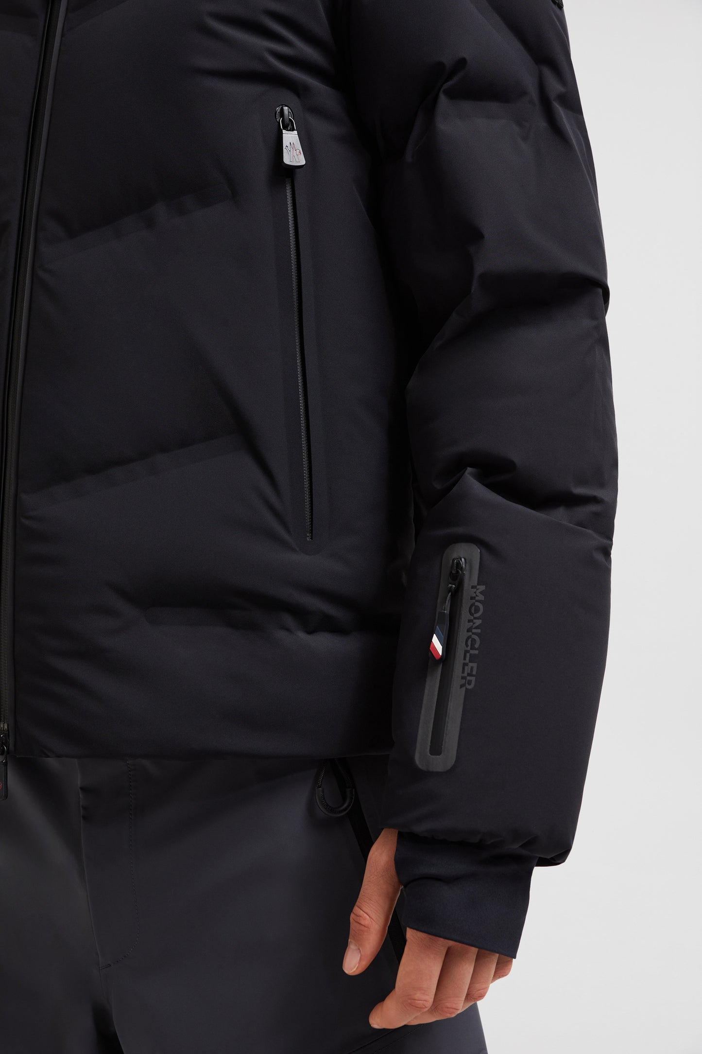 Moncler jacket, padded jacket, black nylon jacket, quilted jacket, high collar coat