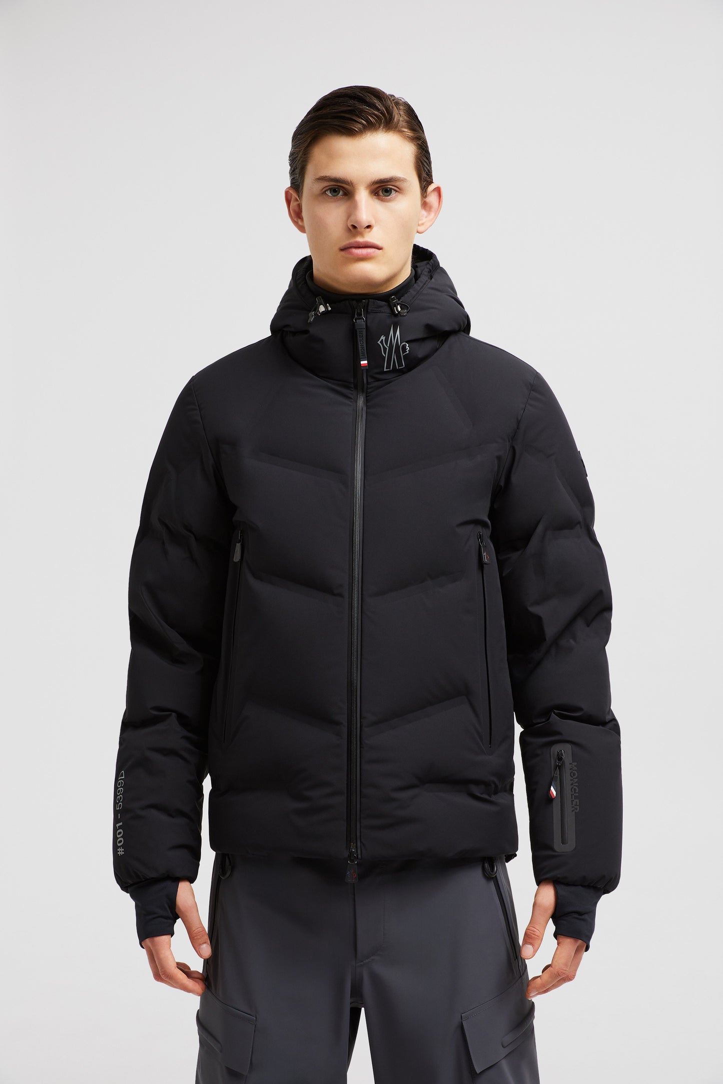 Moncler jacket, padded jacket, black nylon jacket, quilted jacket, high collar coat