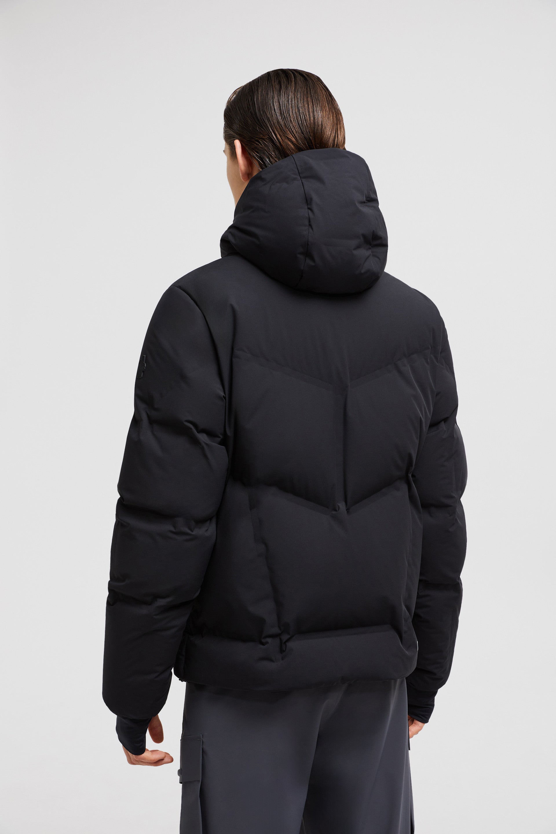 Moncler jacket, padded jacket, black nylon jacket, quilted jacket, high collar coat