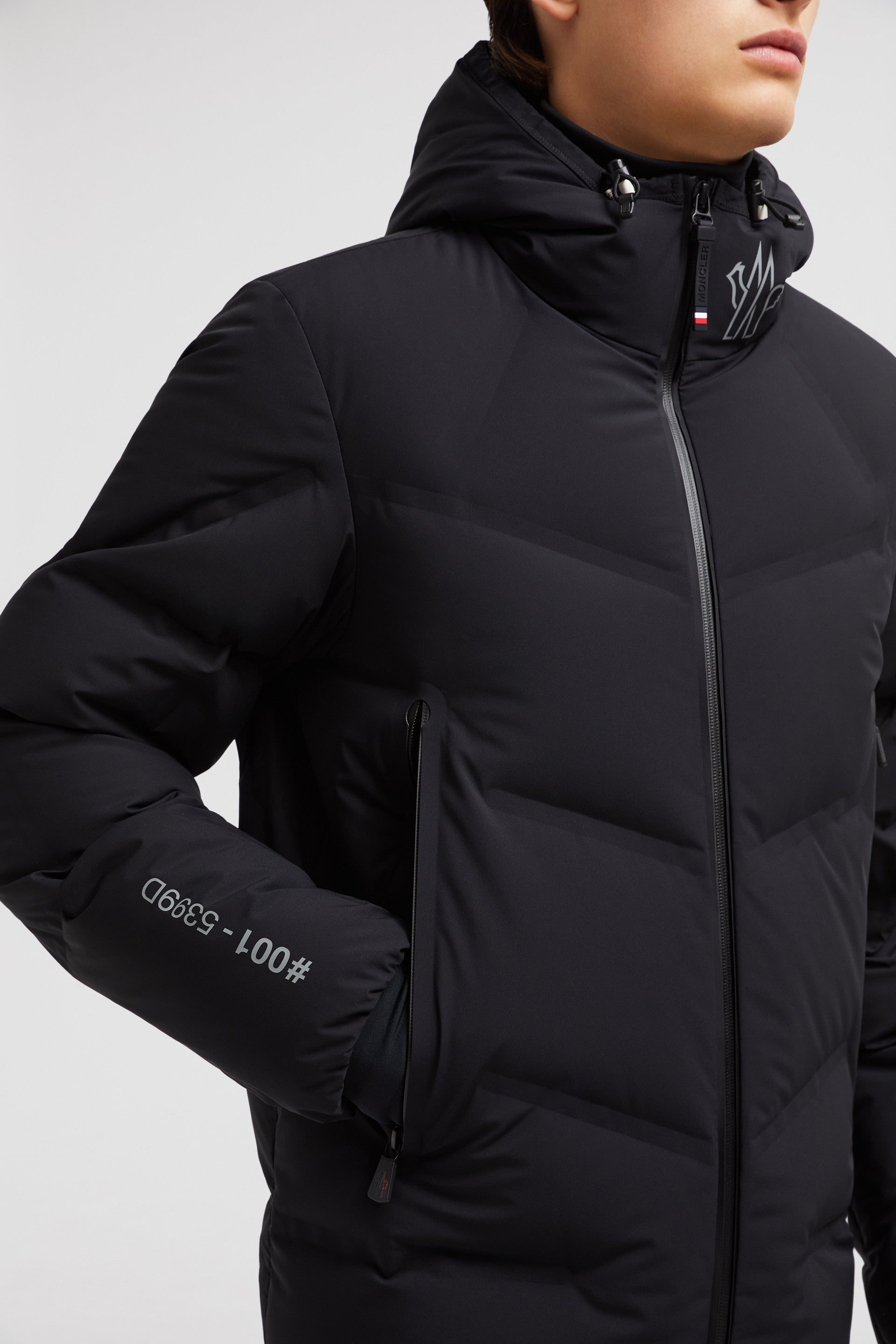 Moncler jacket, padded jacket, black nylon jacket, quilted jacket, high collar coat