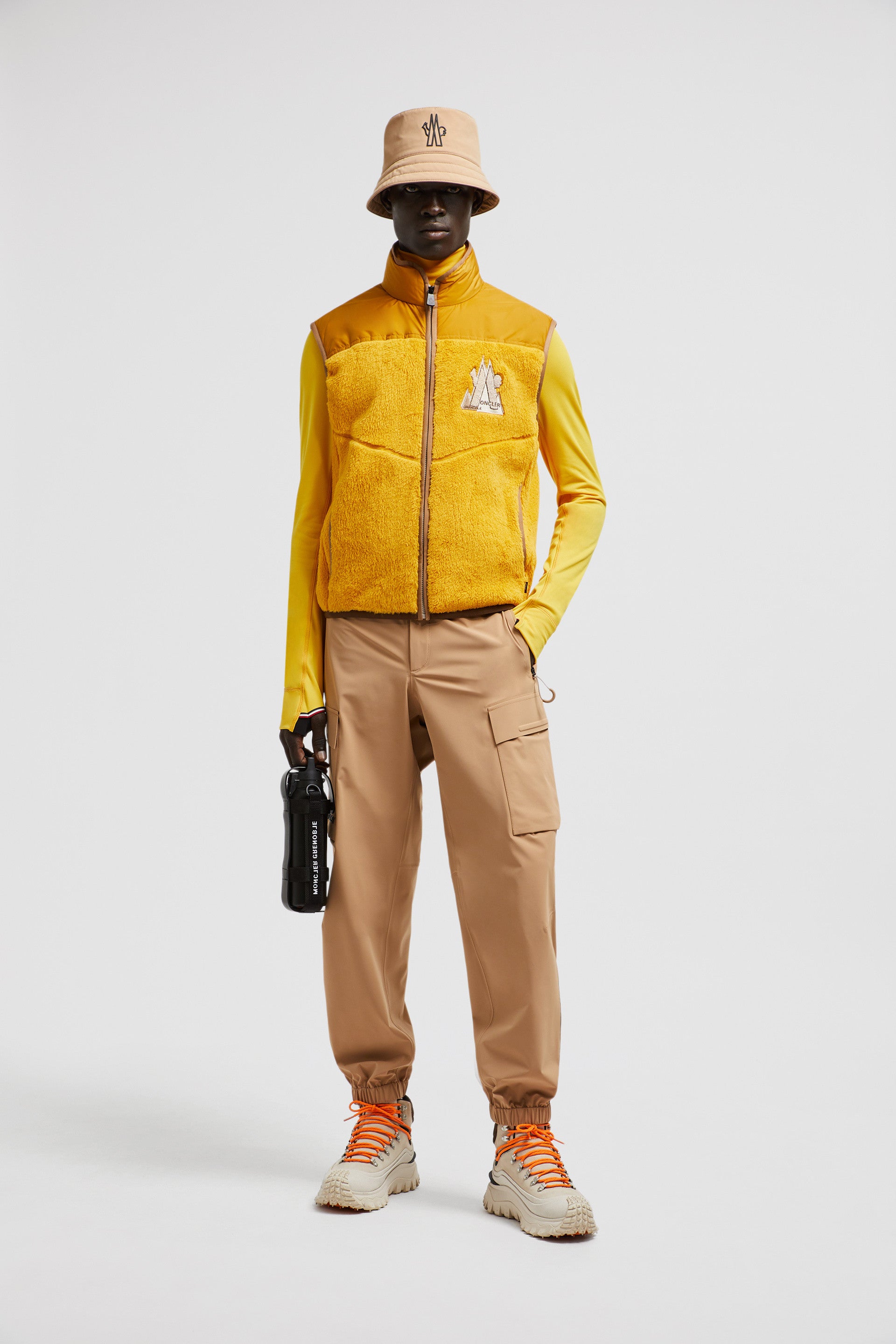 Moncler Grenoble, Yellow Sleeveless Jacket, Luxury Winter Wear, High Collar Jacket, Winter 2024 Collection