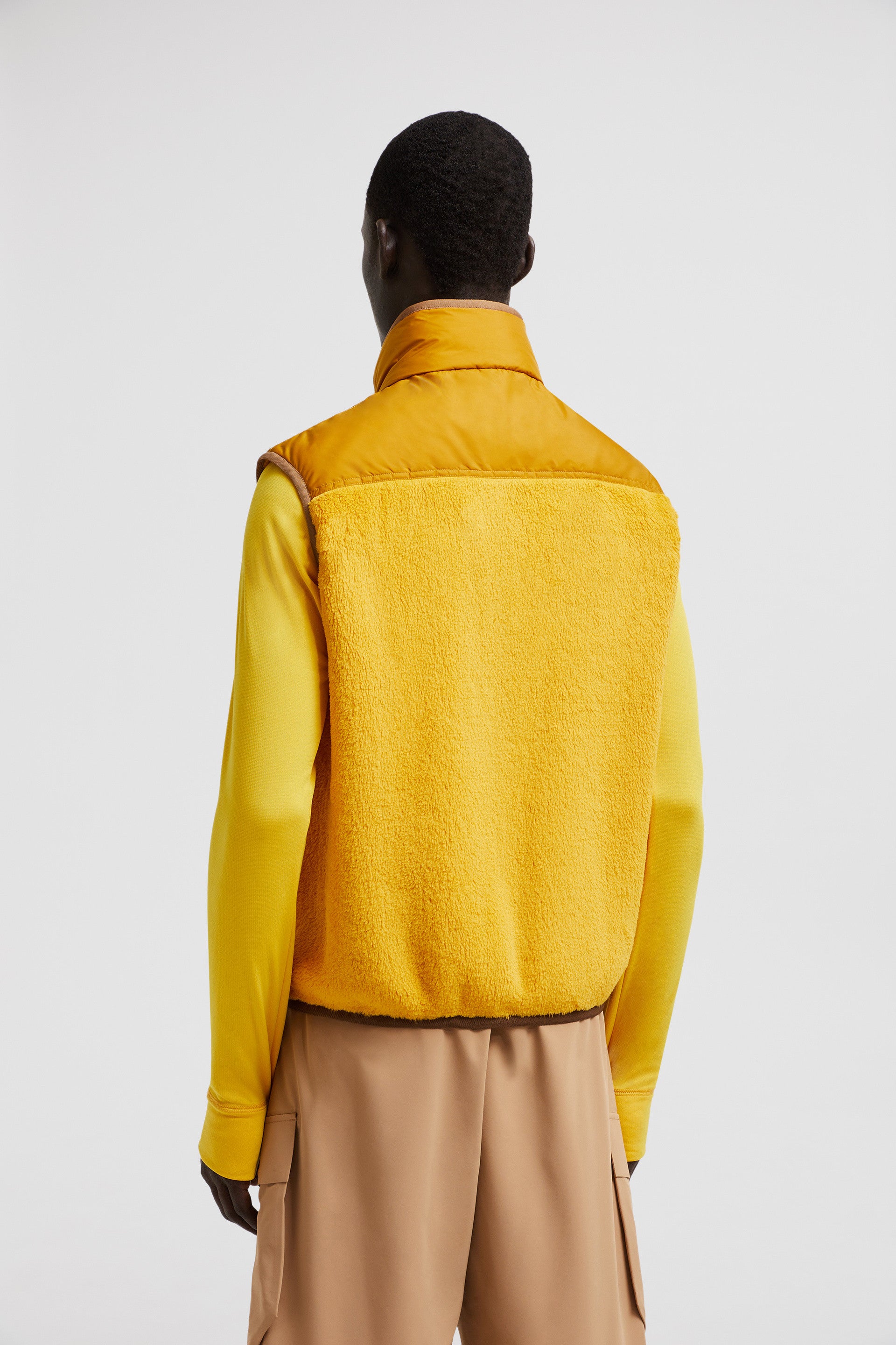 Moncler Grenoble, Yellow Sleeveless Jacket, Luxury Winter Wear, High Collar Jacket, Winter 2024 Collection