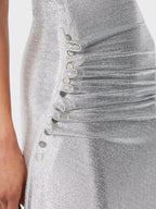Imagem de Vestido Drapado em Lurex Prateado com Mangas Curtas da Rabanne para Mulheres - Temporada Outono-Inverno 2024 - Vista Detalhe 11