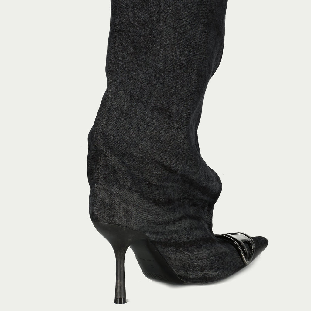 thigh-high boots, denim boots, black washed boots, Diesel footwear, autumn winter collection