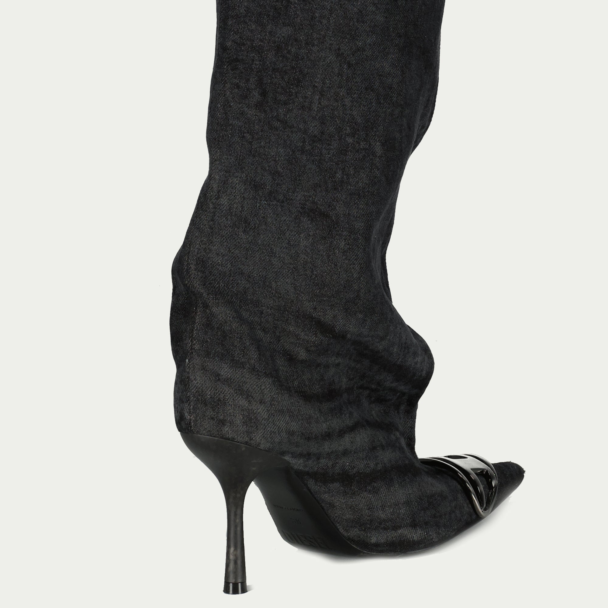thigh-high boots, denim boots, black washed boots, Diesel footwear, autumn winter collection