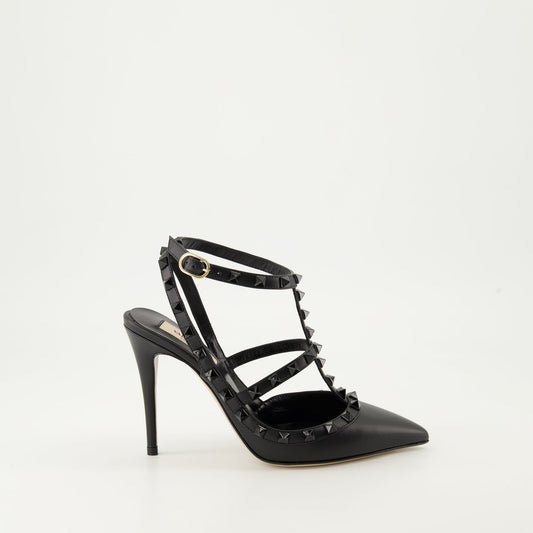 Black leather heels, Rockstud, Valentino Garavani, luxury footwear, boutique high-end