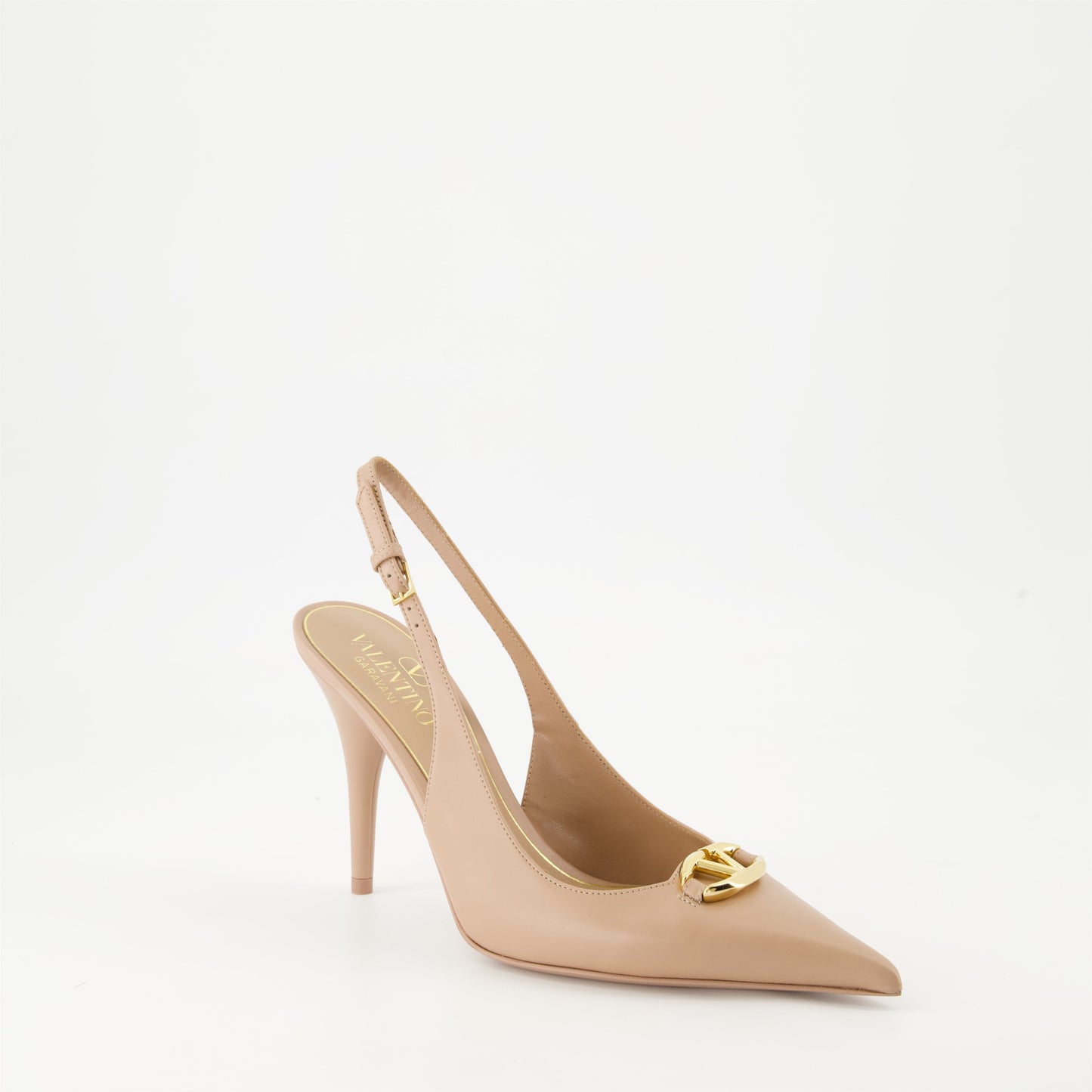 Valentino Garavani, VLogo pumps, powder pink leather pumps, luxury ankle footwear, designer shoes