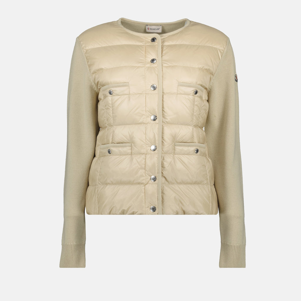 Moncler cardigan, beige quilted cardigan, Autumn-Winter 2025, women's knitwear, luxury outerwear