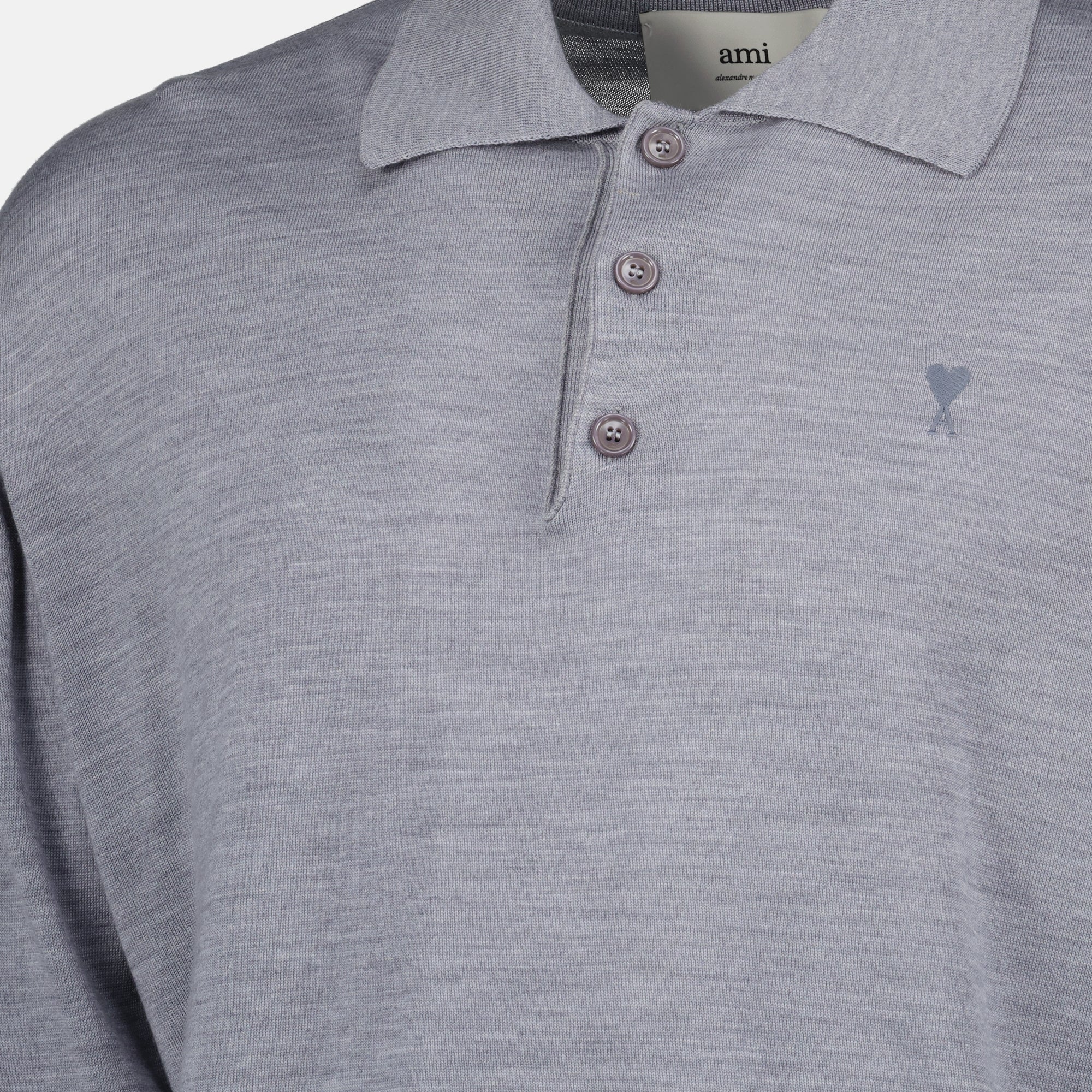 Ami Paris, polo shirt, grey wool silk polo, Ami de Coeur, Autumn-Winter collection