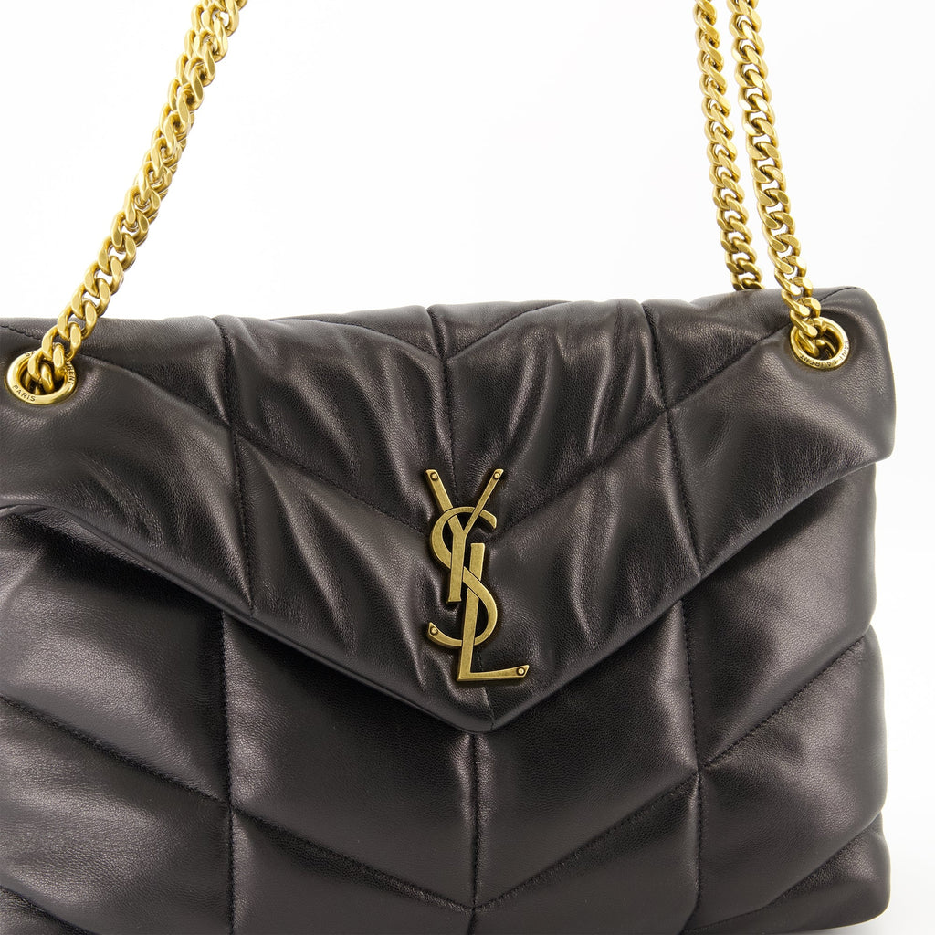 Puffer Medium bag, black leather bag, Saint Laurent handbag, quilted design bag, luxury accessory