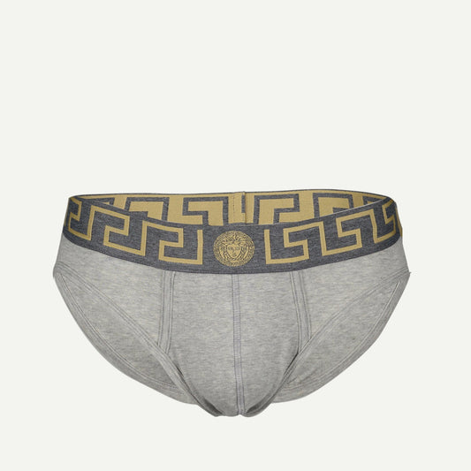 Medusa Greca, grey slip briefs, elastic band, Versace 2024, men's underwear