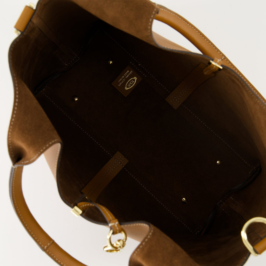 Tod's Shopping Tote, calfskin leather tote, brown handbag, designer tote bag, seasonal collection accessory
