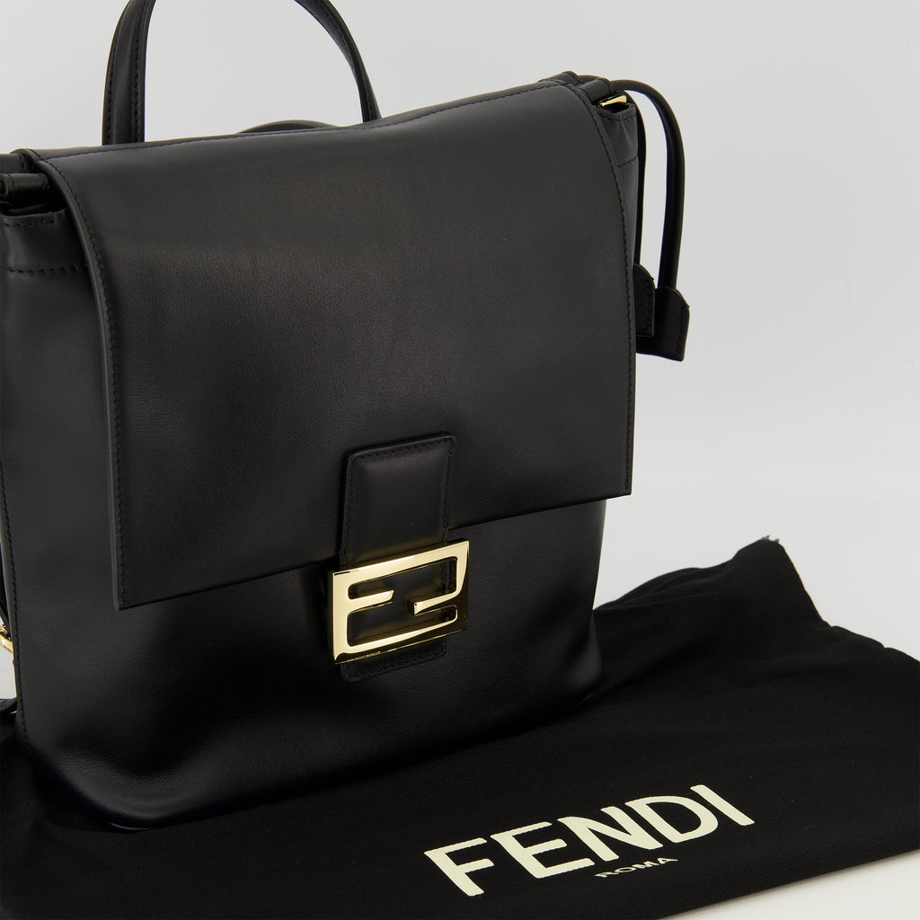 black leather backpack, Fendi backpack, luxury backpacks, designer backpack, calf leather bag