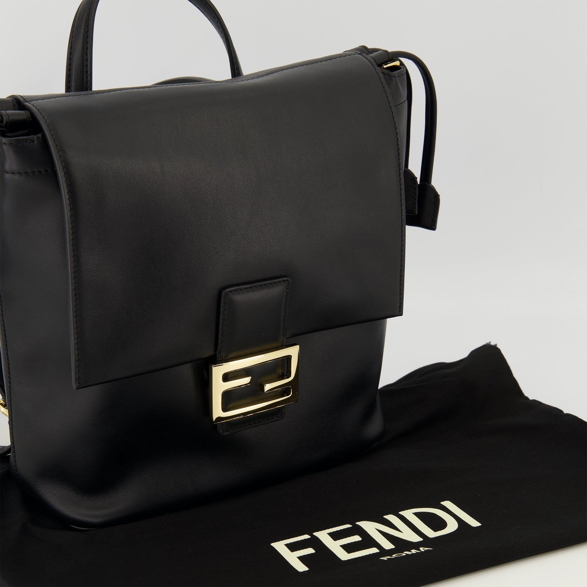black leather backpack, Fendi backpack, luxury backpacks, designer backpack, calf leather bag