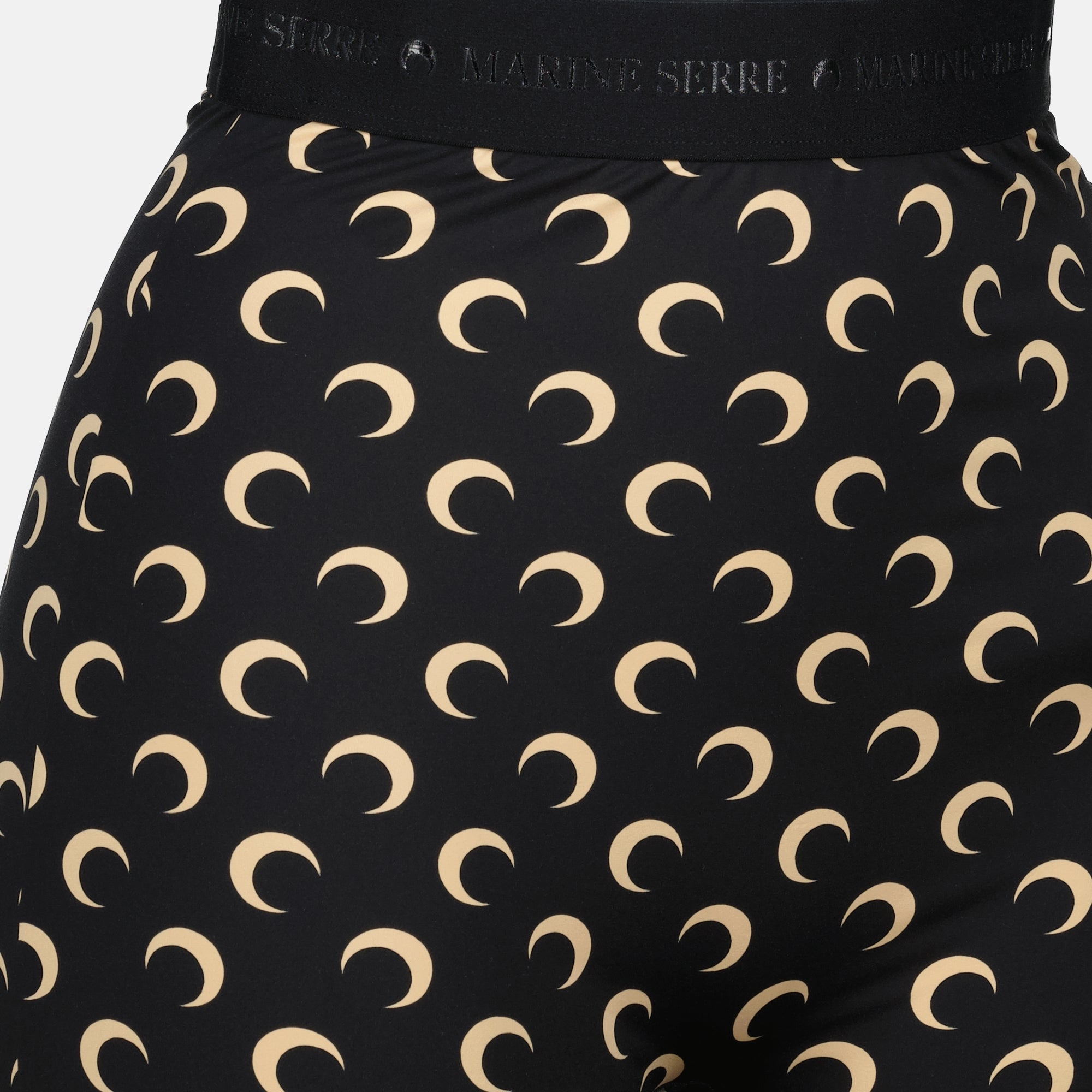Moon print cycling shorts, Marine Serre shorts, high waist shorts, polyamide athletic wear, Fall-Winter 2025 collection