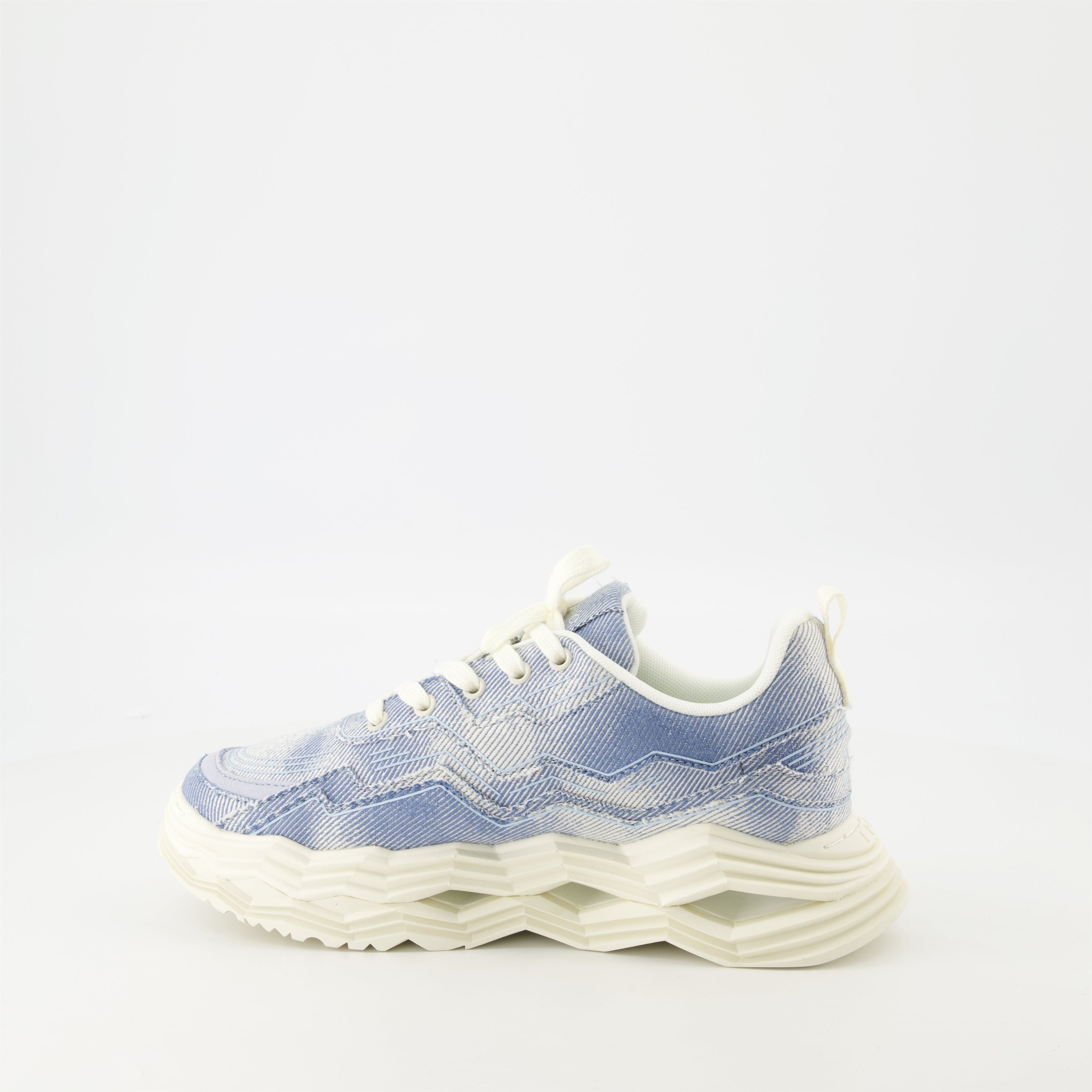 denim sneakers, Iro Wave, chunky sole shoes, casual sneakers, blue denim footwear
