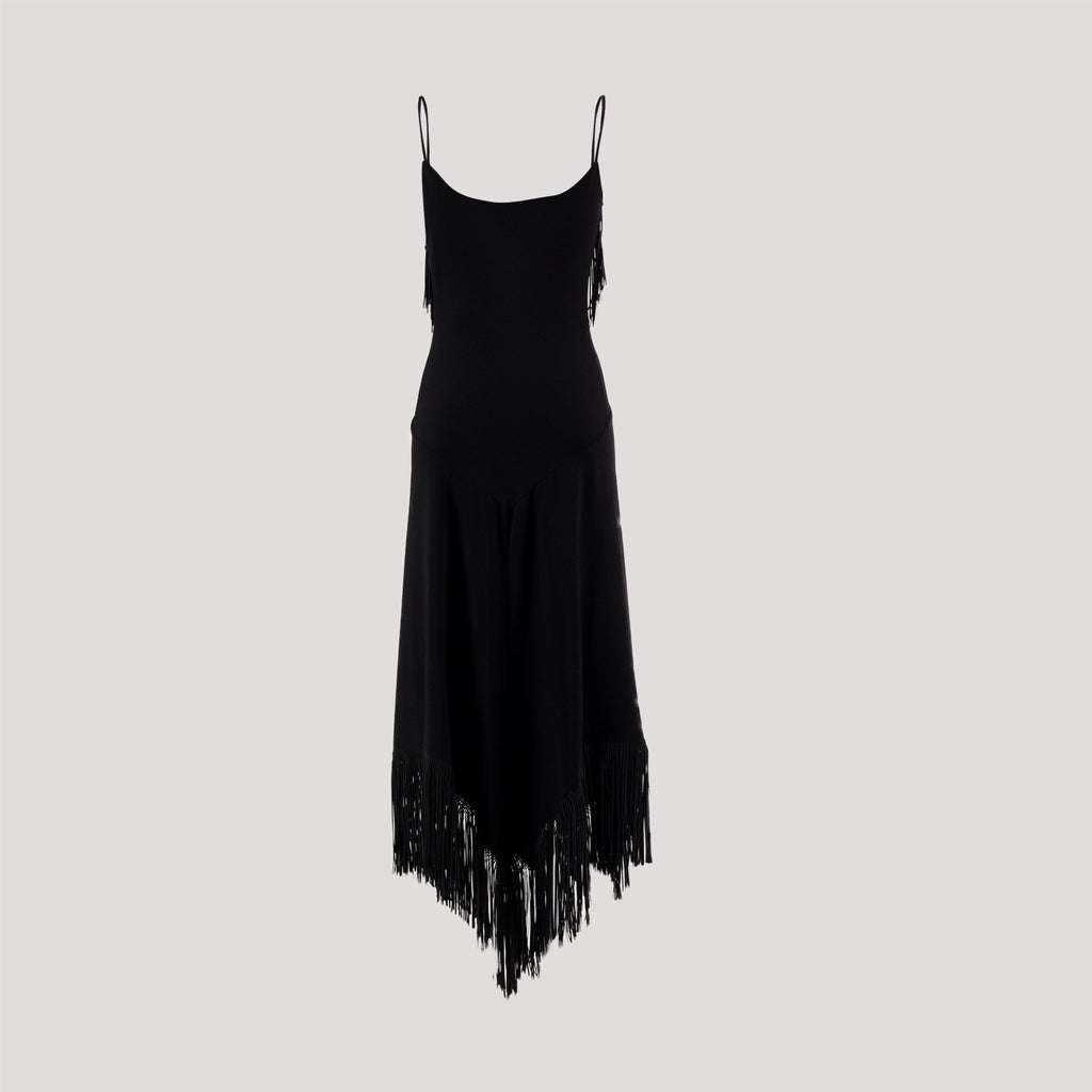 fringe dress, Rabanne dress, long dress black, cowl neck dress, summer fashion