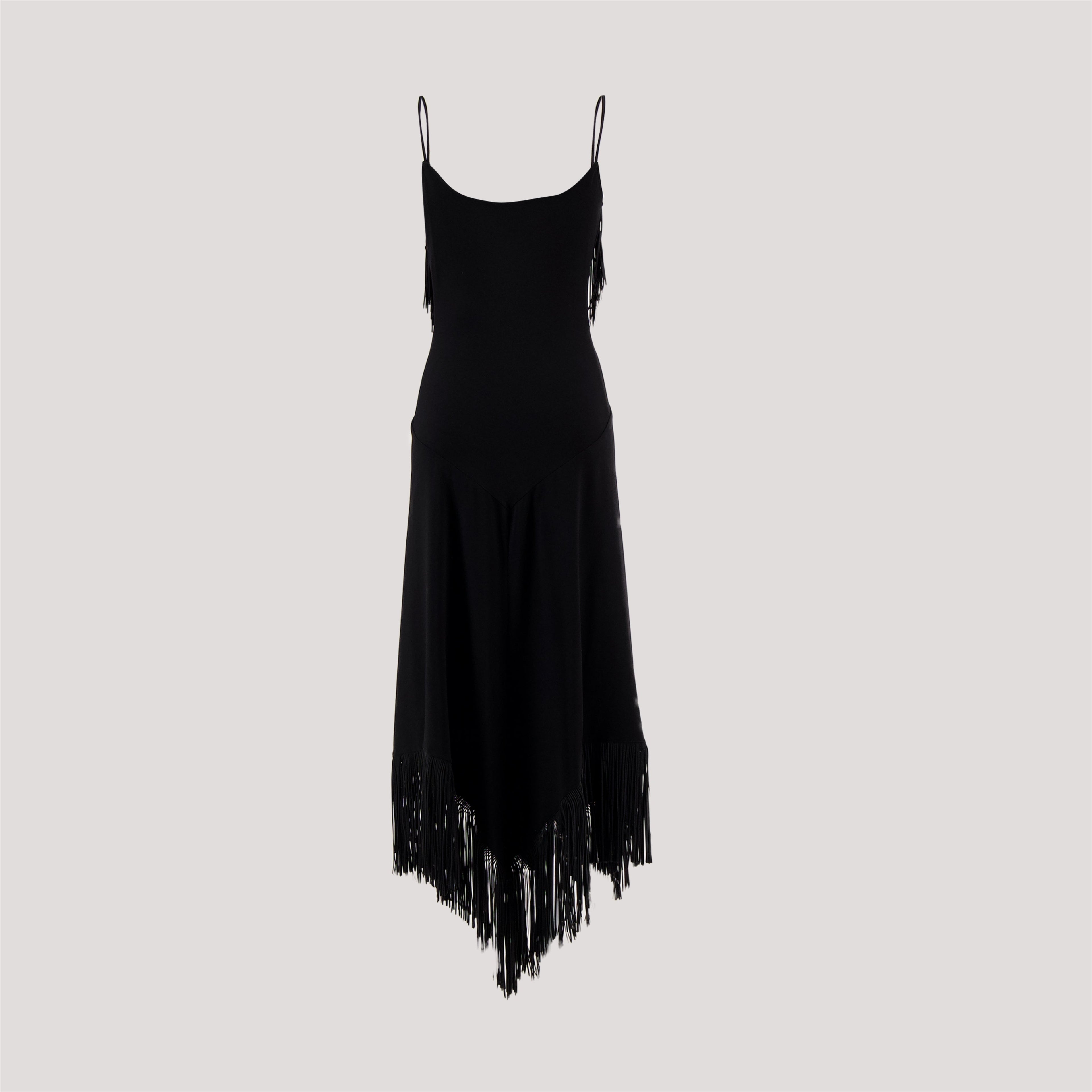 fringe dress, Rabanne dress, long dress black, cowl neck dress, summer fashion