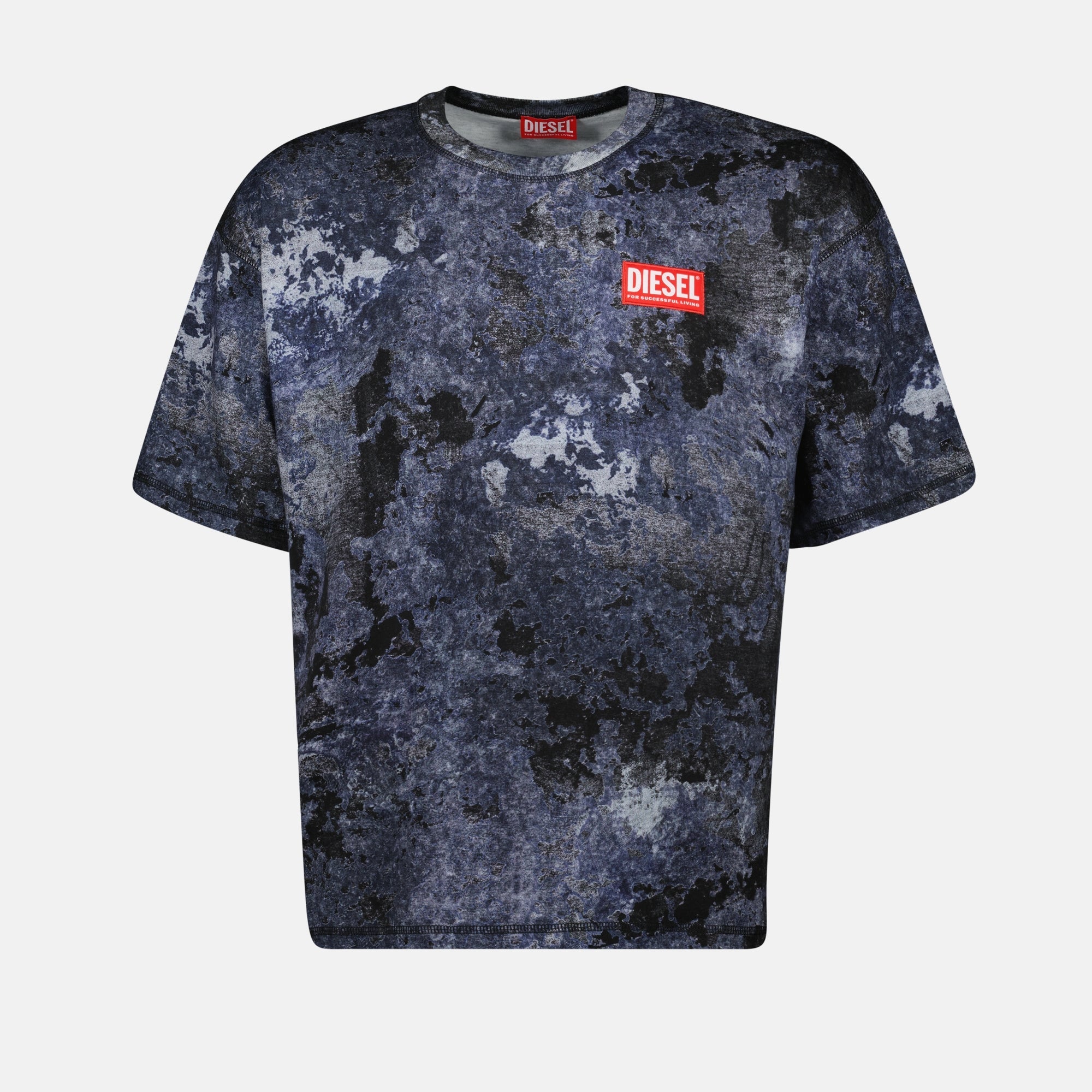 Image of Marbled Blue T-Boxt-R12 Tee by Diesel for Men - Season Spring-Summer 2025 - Front View