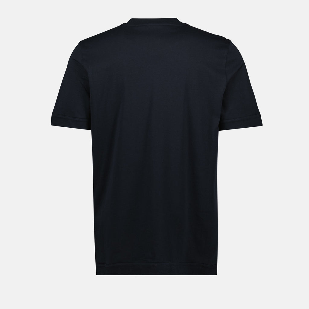 Image of Navy Blue Leather Logo T-Shirt by Moncler for Men - Season Autumn-Winter 2025 - Detail View 2